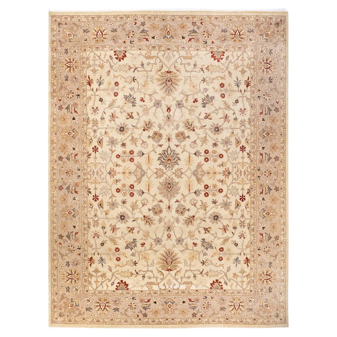 Tapis Oriental Mogul ivoire noué à la main unique en son genre en vente
