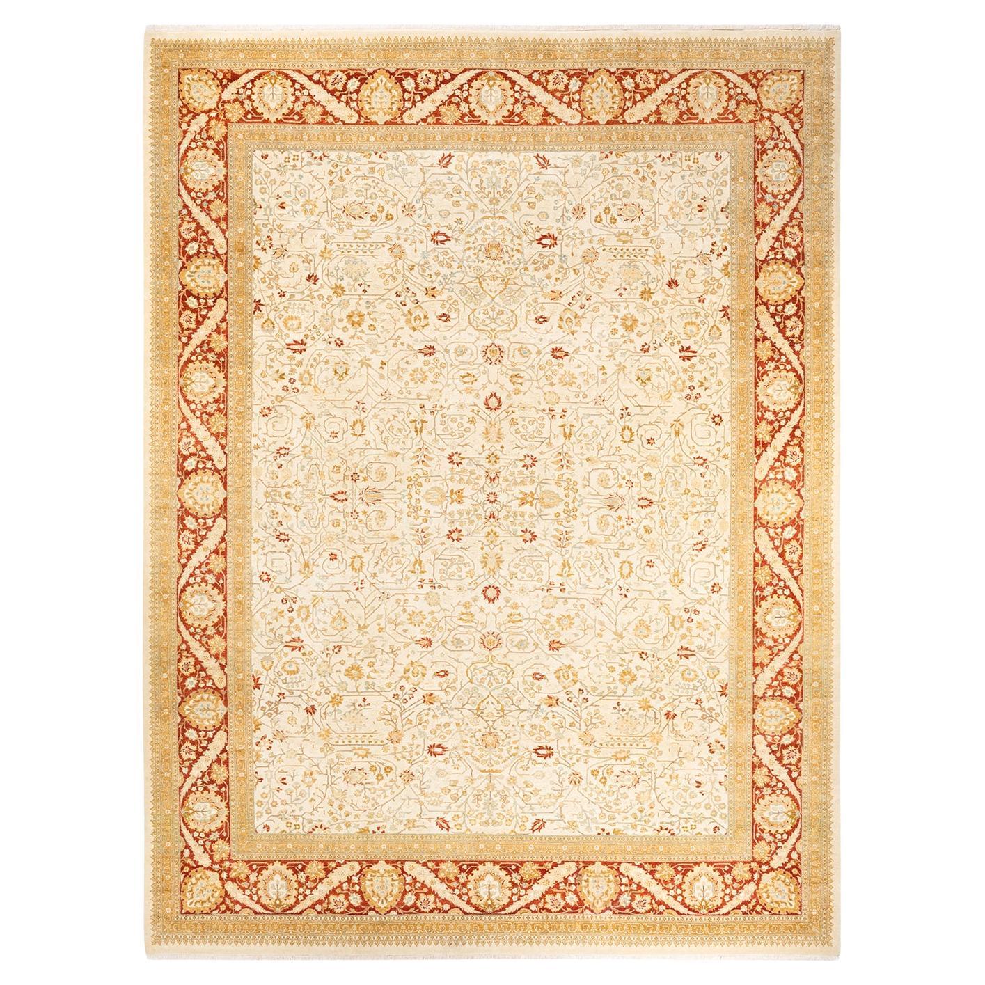 One-of-a-kind Hand Knotted Oriental Mogul Ivory Area Rug For Sale