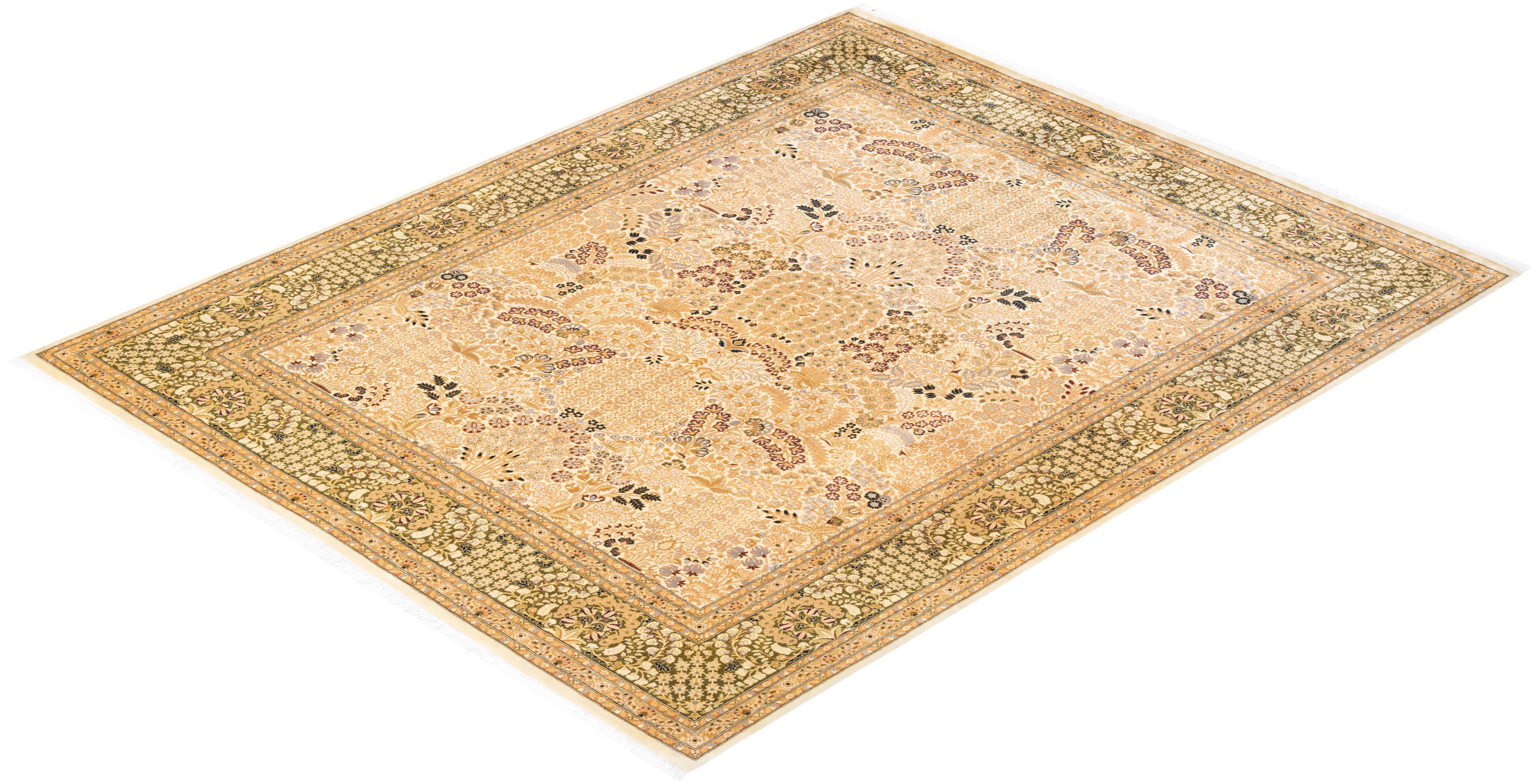 Handgeknüpfter orientalischer Mogul elfenbeinfarbener Teppich in Elfenbein, Unikat im Angebot 2