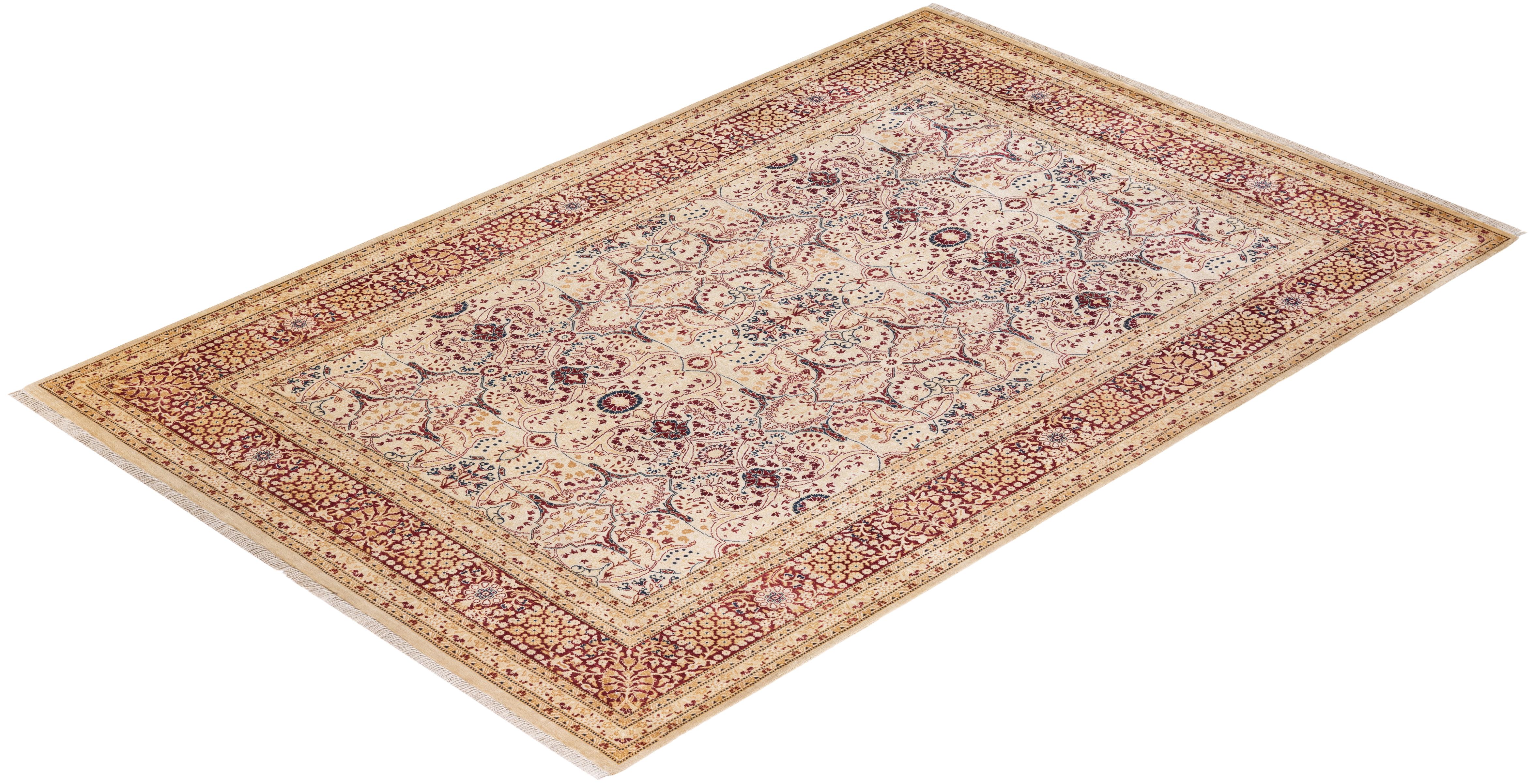 One-Of-A-Kind Hand Knotted Oriental Mogul Ivory Area Rug For Sale 2