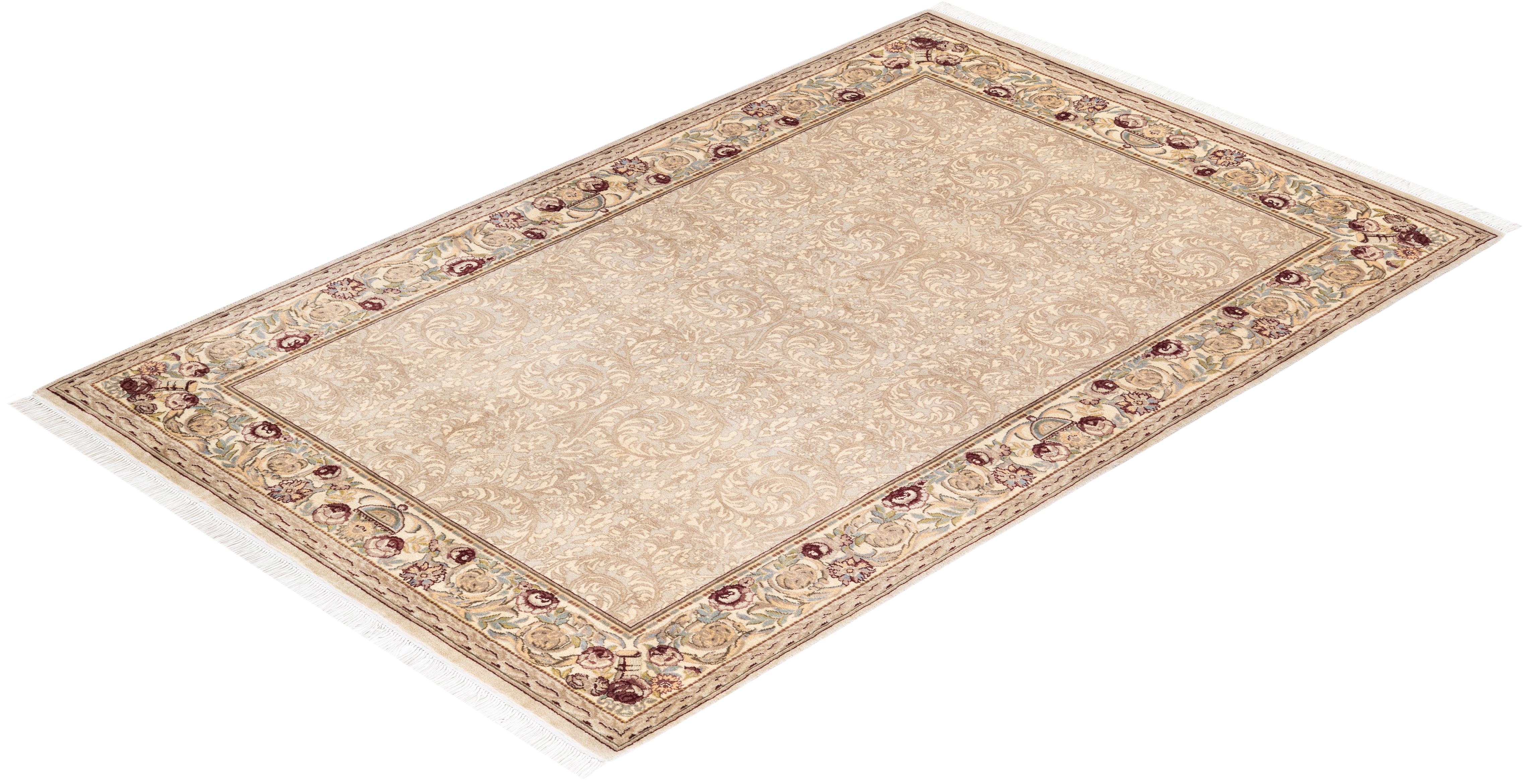 One-Of-A-Kind Hand Knotted Oriental Mogul Ivory Area Rug For Sale 1