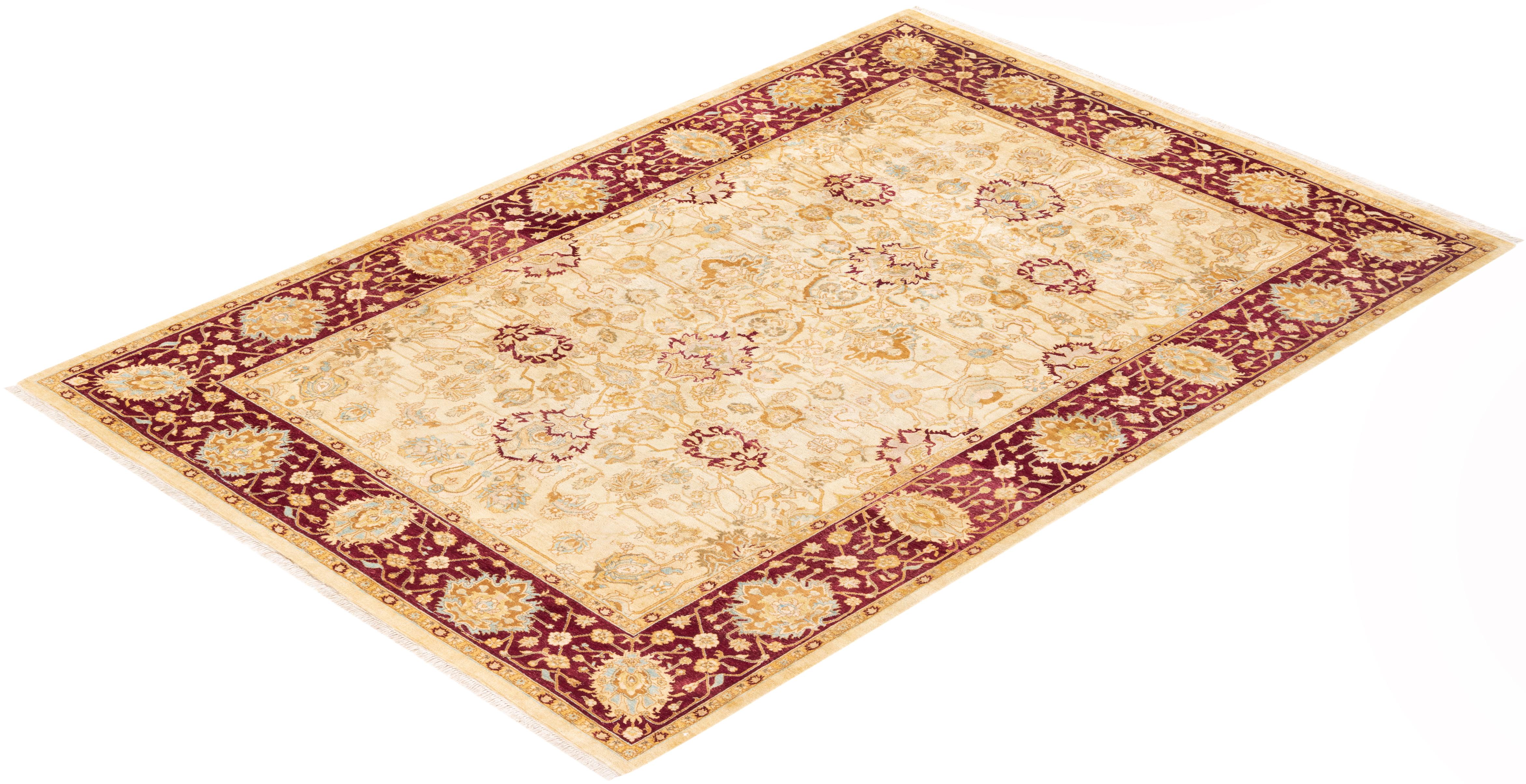 Handgeknüpfter orientalischer Mogul Elfenbeinfarbener Teppich, Unikat im Angebot 2