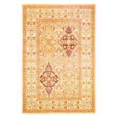 Handgeknüpfter orientalischer Mogul Elfenbeinfarbener Teppich, Unikat