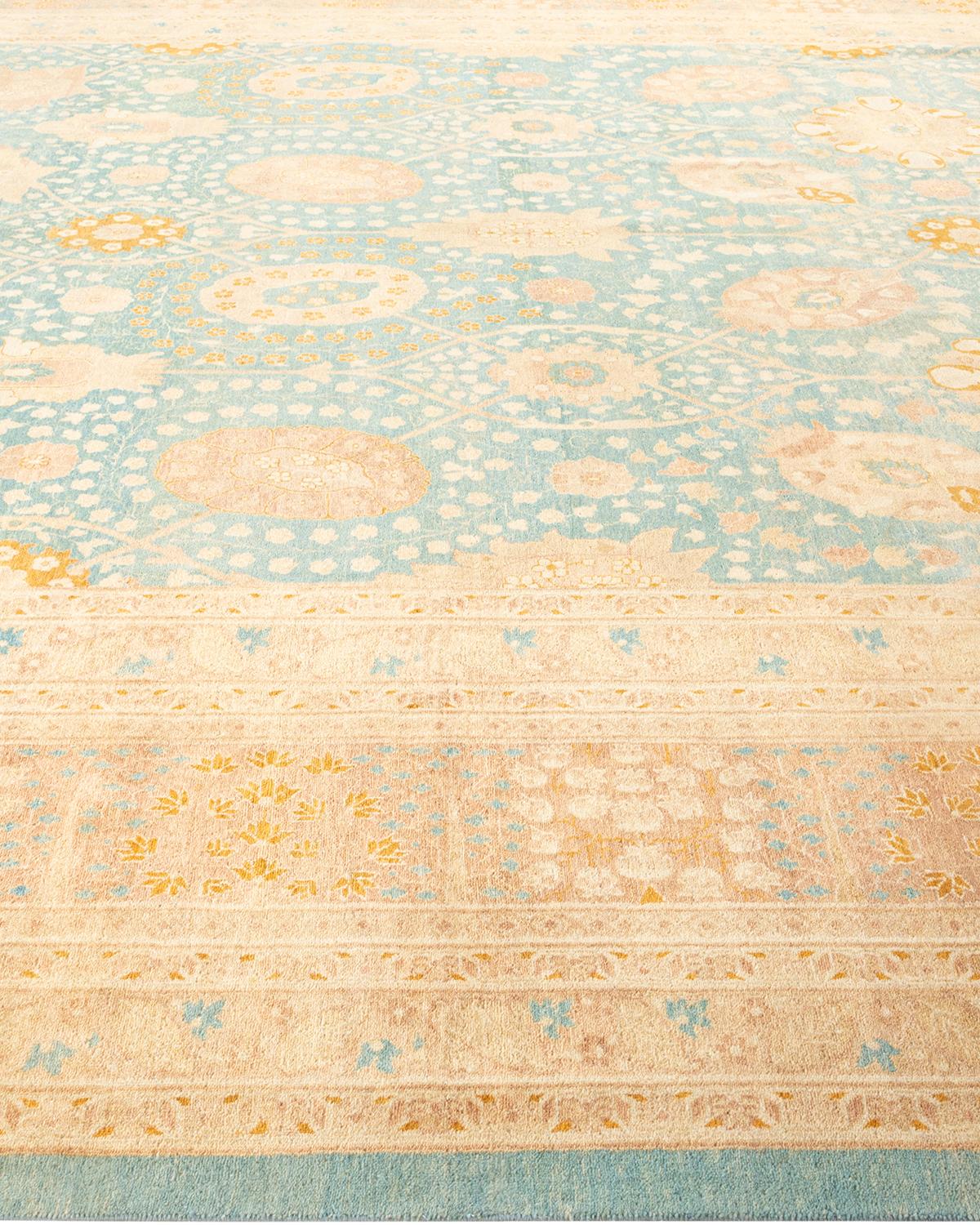 Handgeknüpfter orientalischer Mogul-Teppich in Hellblau, Unikat im Zustand „Neu“ im Angebot in Norwalk, CT