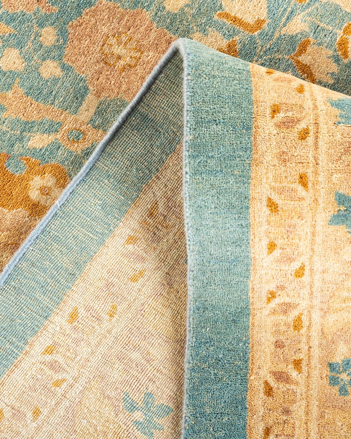 Handgeknüpfter orientalischer Mogul-Teppich in Hellblau, Unikat (Wolle) im Angebot