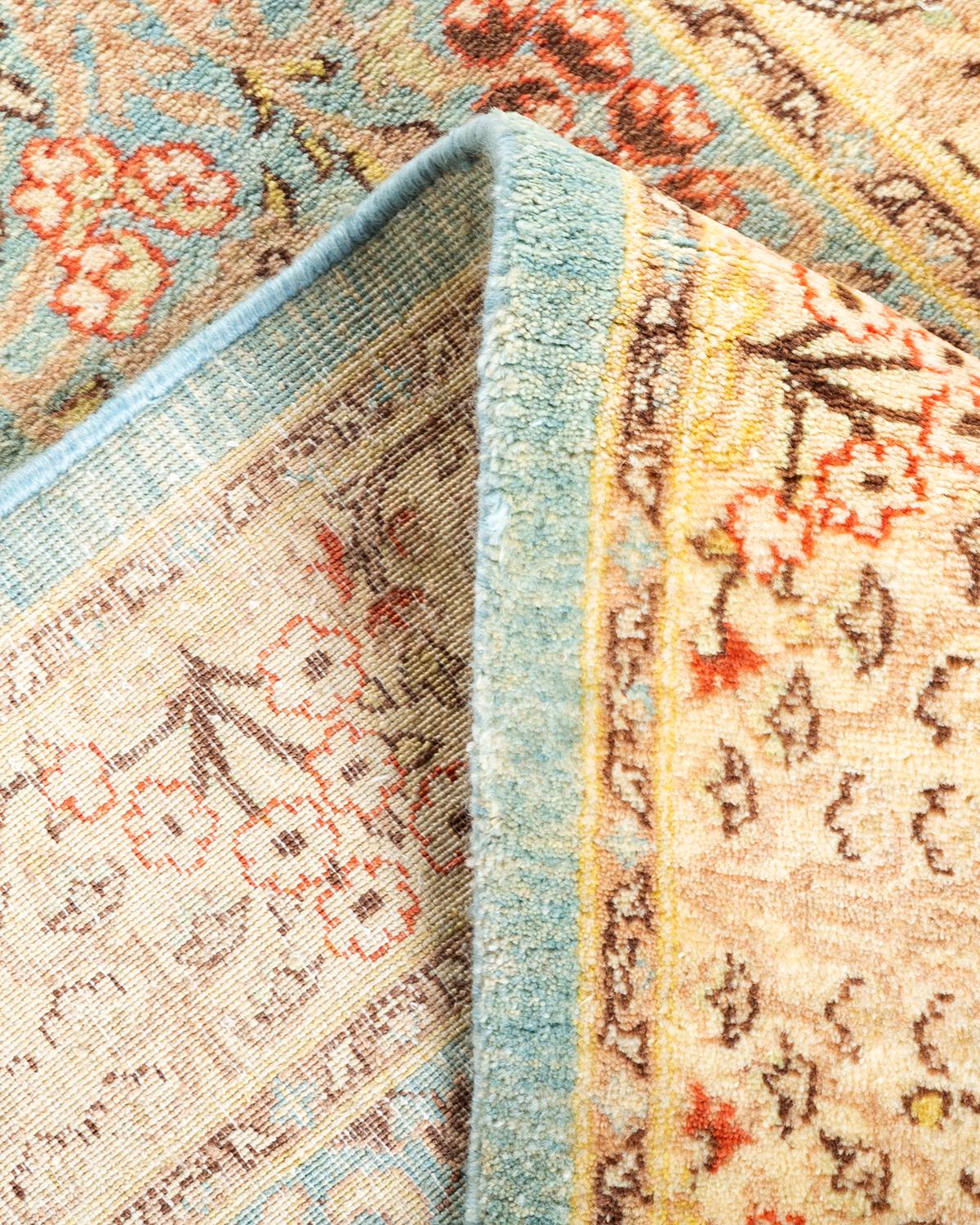 Handgeknüpfter orientalischer Mogul-Teppich in Hellblau, Unikat (Wolle) im Angebot