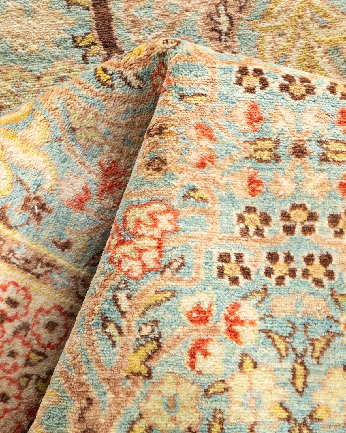 Handgeknüpfter orientalischer Mogul-Teppich in Hellblau, Unikat im Angebot 1