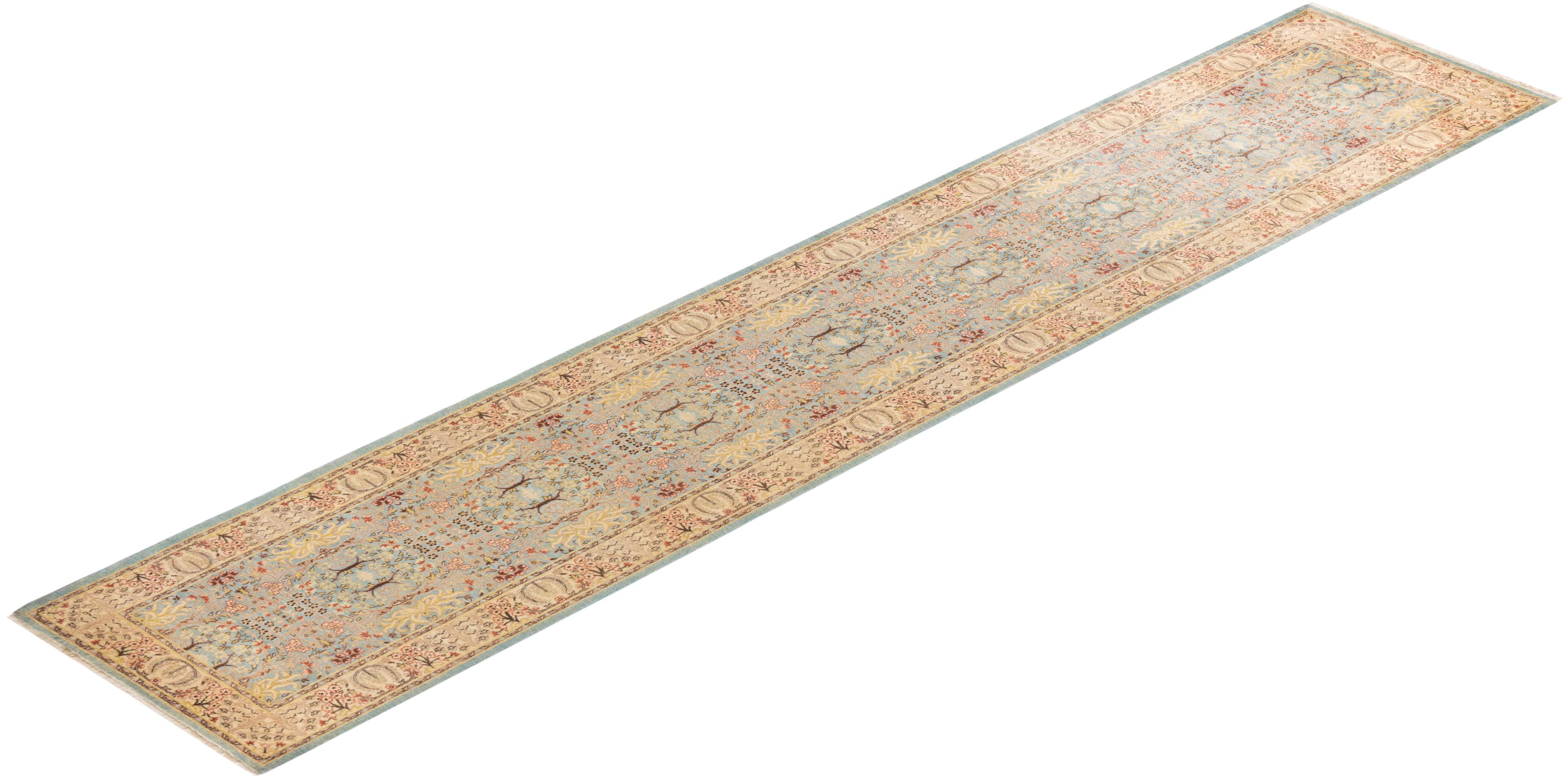Handgeknüpfter orientalischer Mogul-Teppich in Hellblau, Unikat im Angebot 2