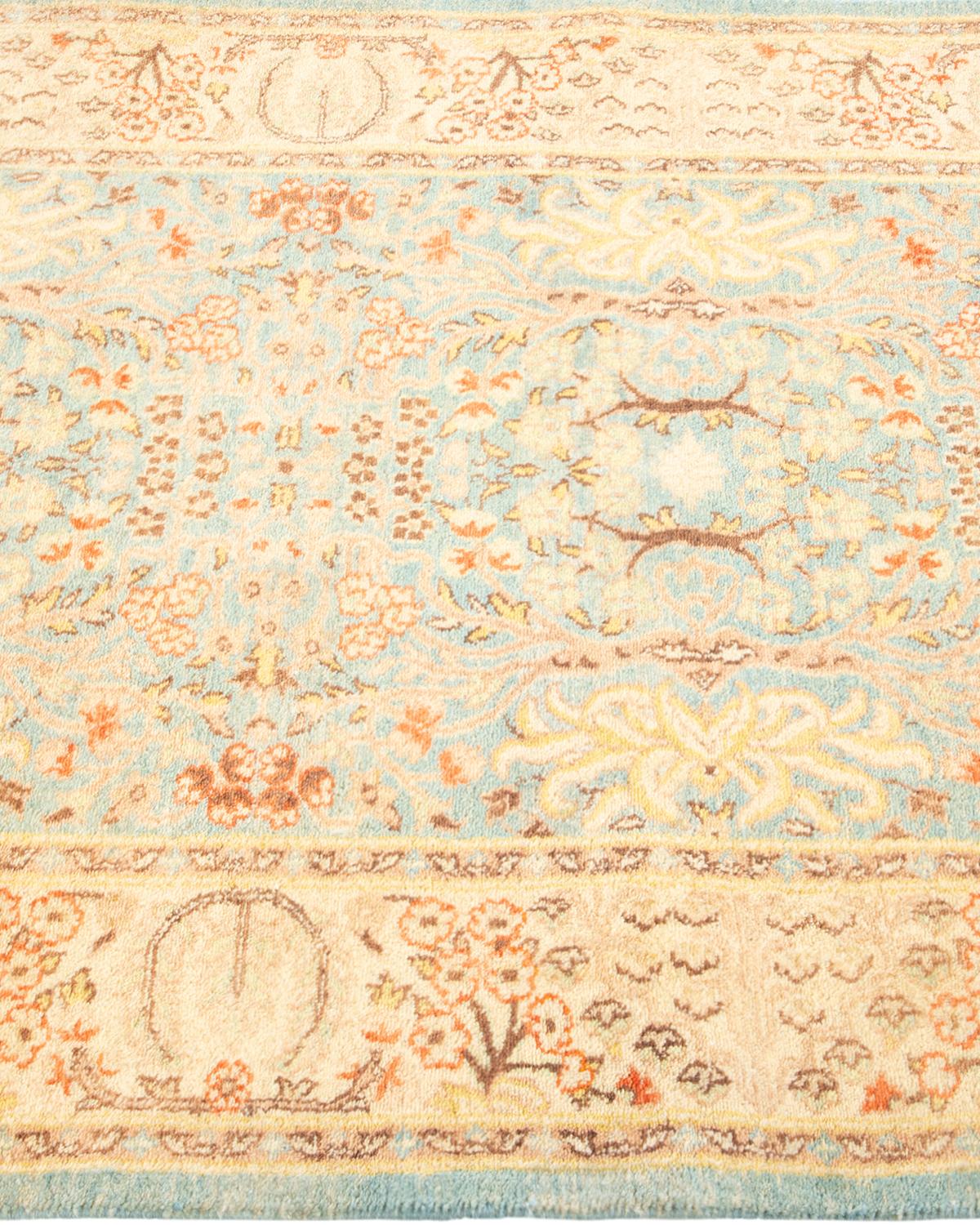 One-of-a-Kind Hand Knotted Oriental Mogul Light Blue Area Rug In New Condition For Sale In Norwalk, CT