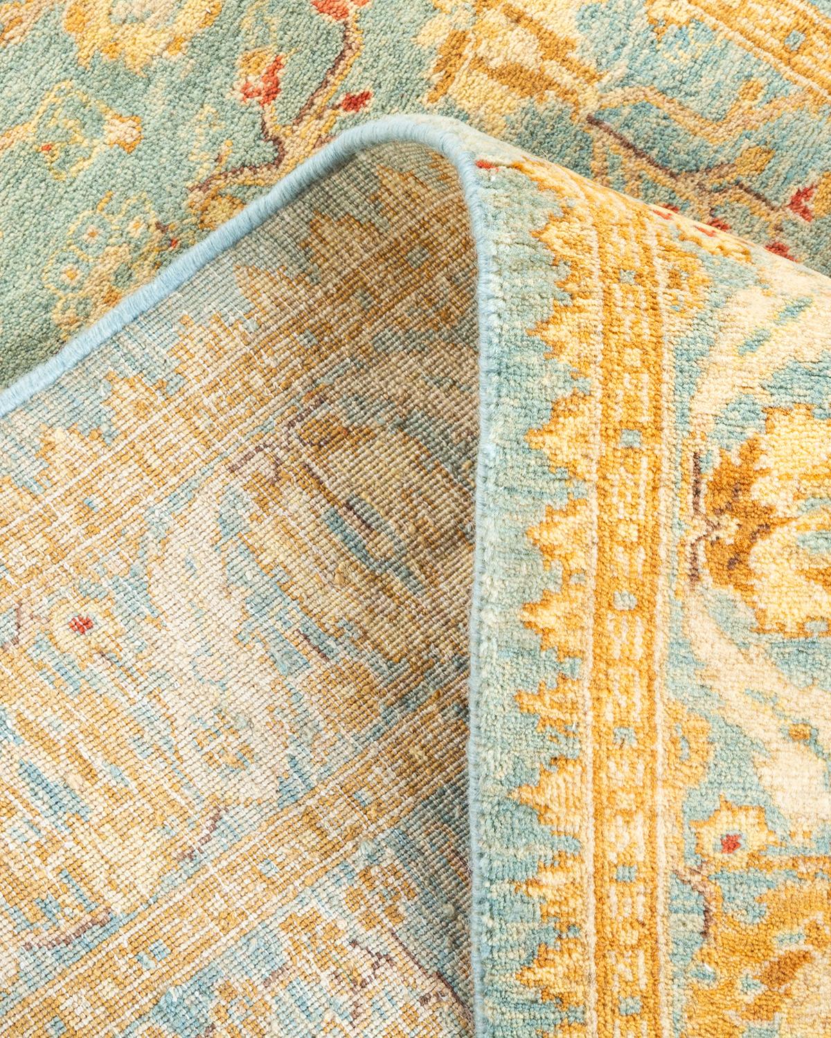 Wool One-Of-A-Kind Hand Knotted Oriental Mogul Light Blue Area Rug 2' 8