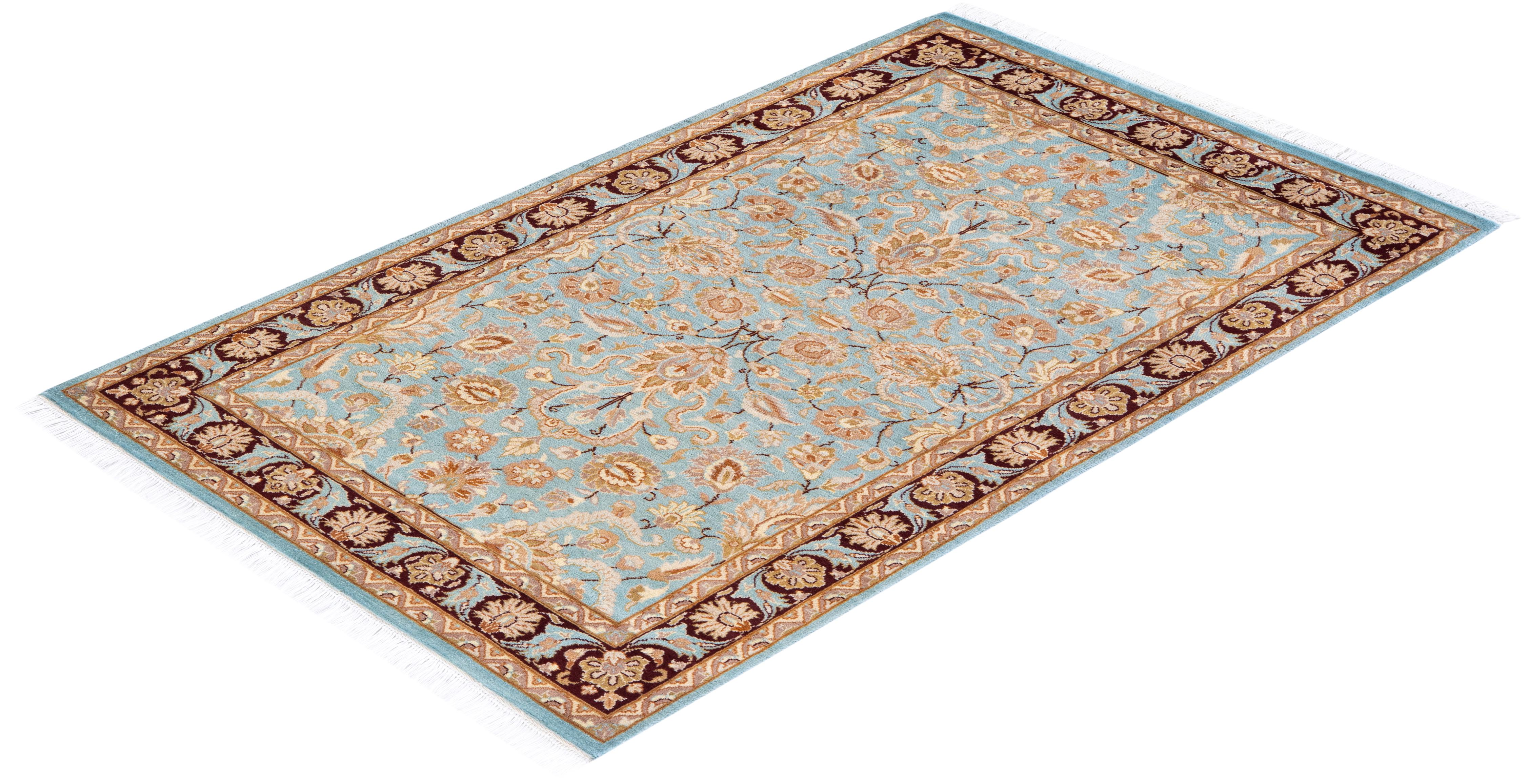 One-of-a-kind Hand Knotted Oriental Mogul Light Blue Area Rug For Sale 2