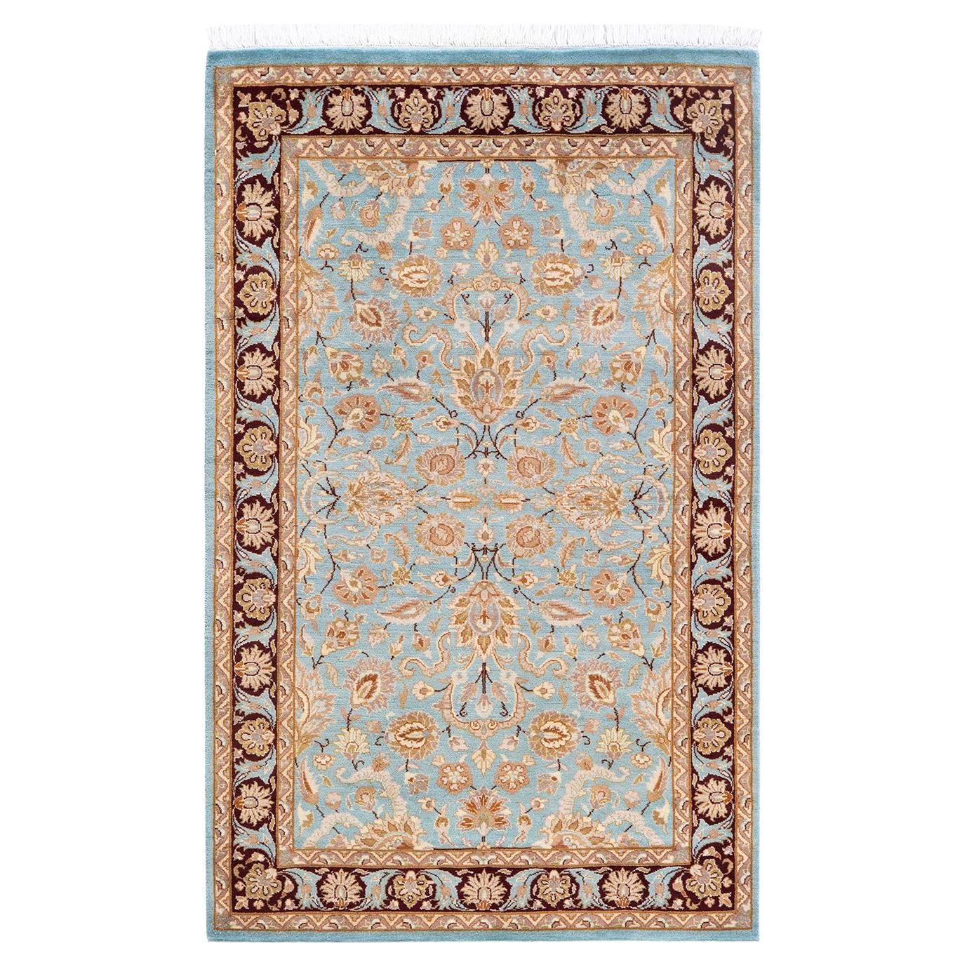 One-of-a-kind Hand Knotted Oriental Mogul Light Blue Area Rug For Sale