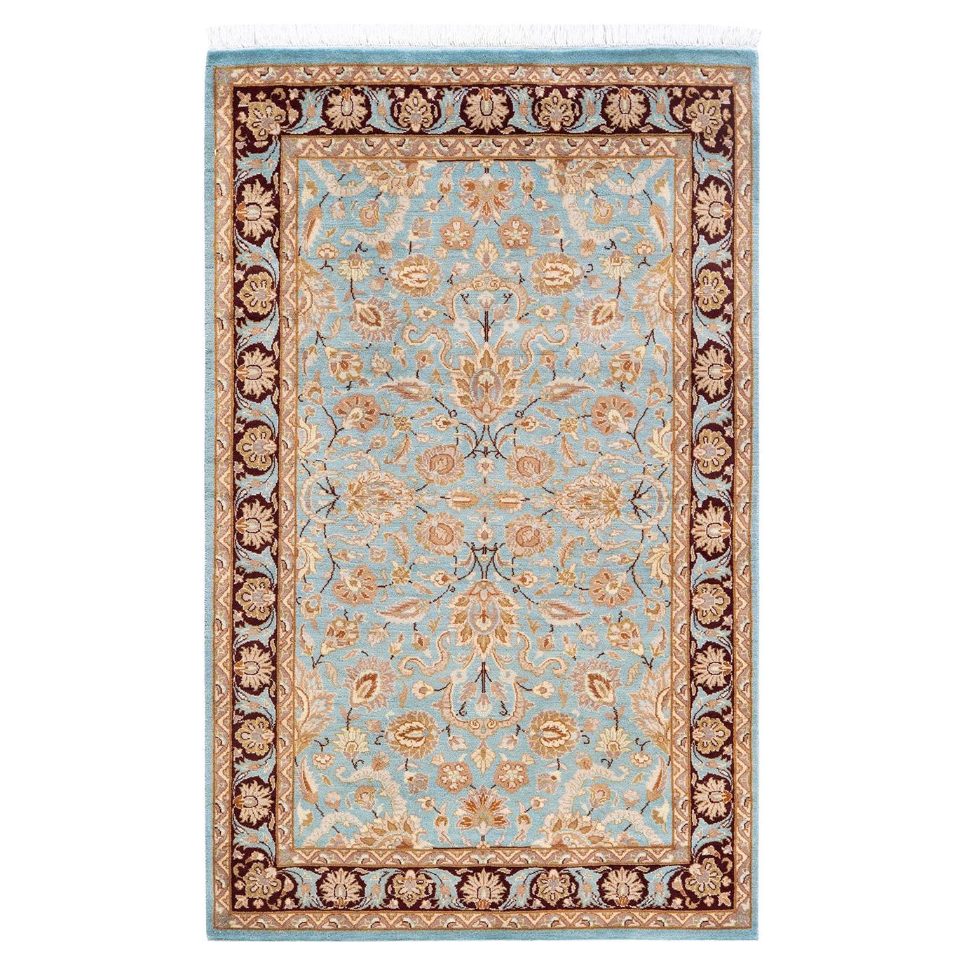 Handgeknüpfter orientalischer Mogul-Teppich in Hellblau, Unikat