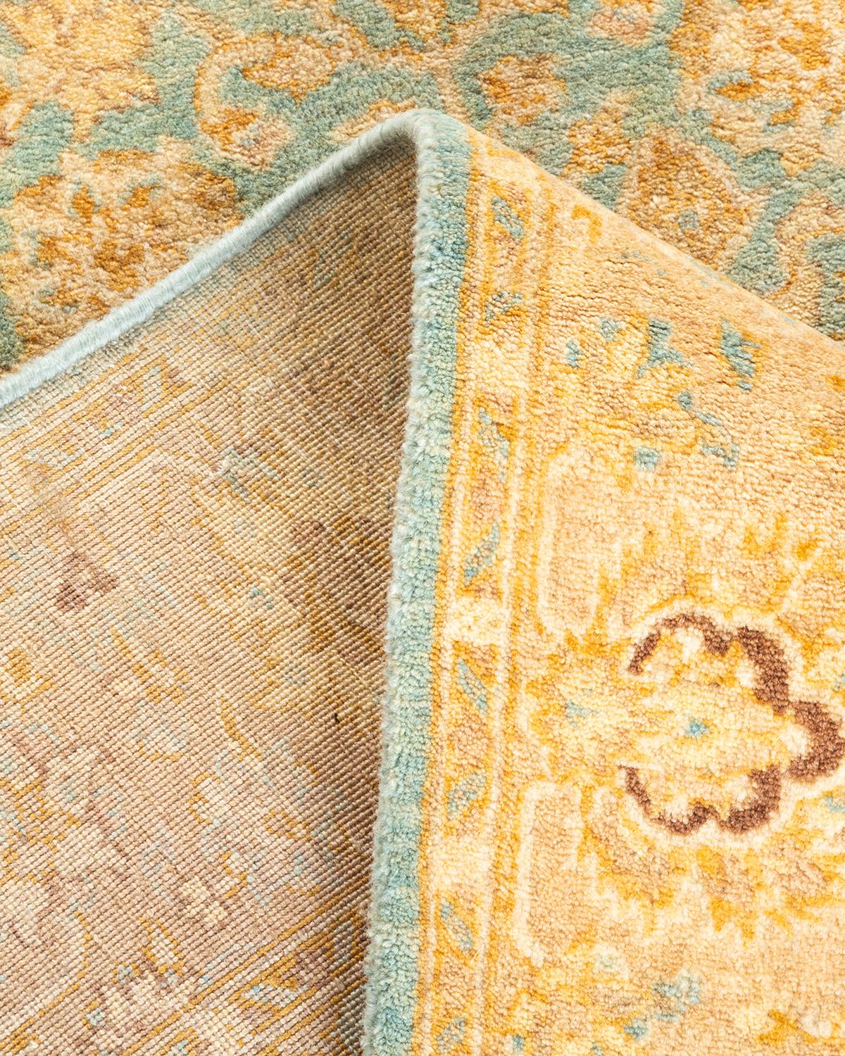 Laine Tapis unique Oriental Mogul bleu clair noué à la main de 3' 2