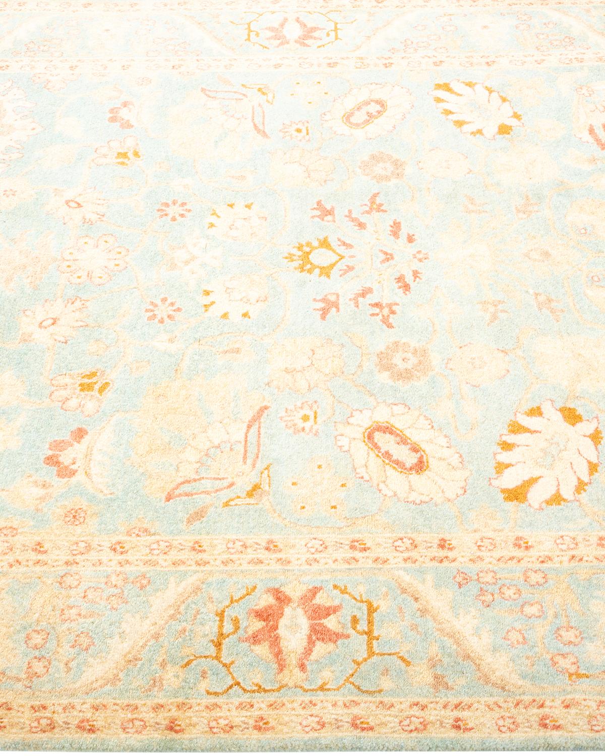 One-of-a-kind Hand Knotted Oriental Mogul Light Blue Area Rug In New Condition For Sale In Norwalk, CT