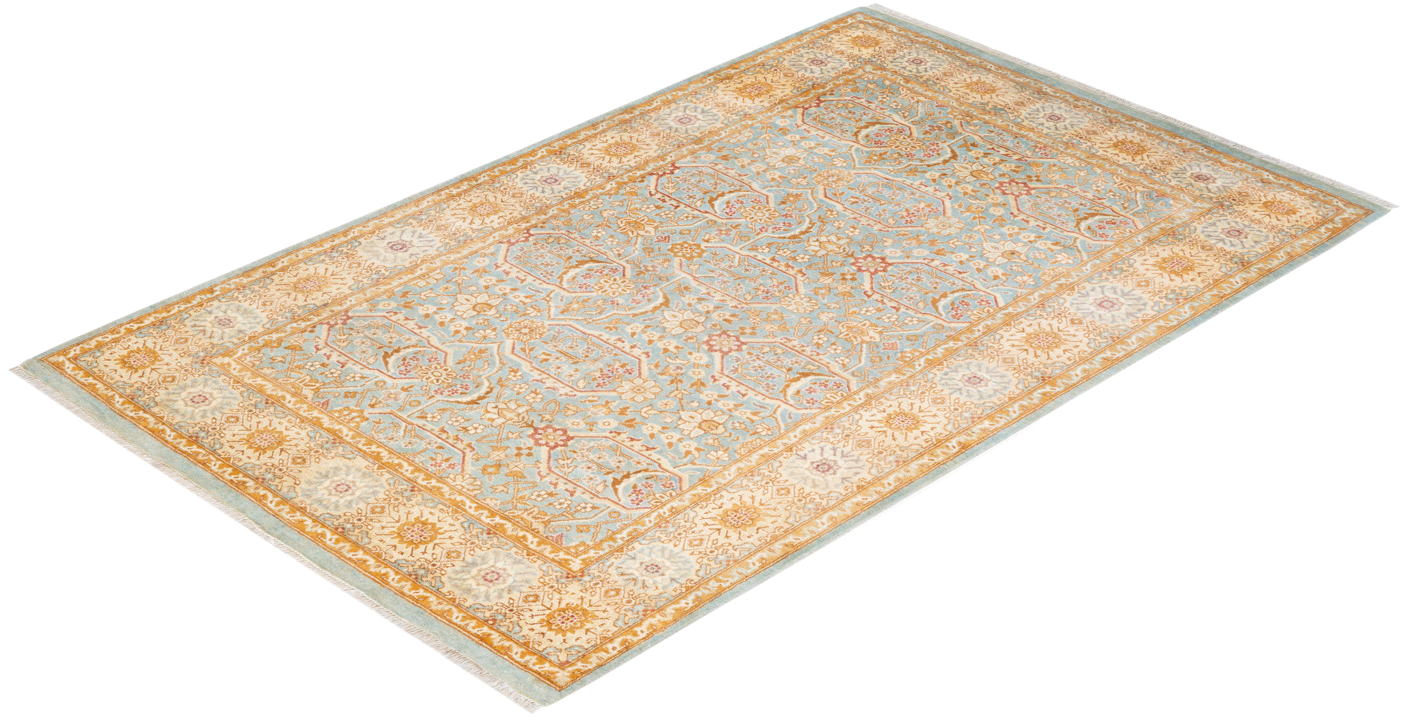 One-Of-A-Kind Hand Knotted Oriental Mogul Light Blue Area Rug For Sale 2