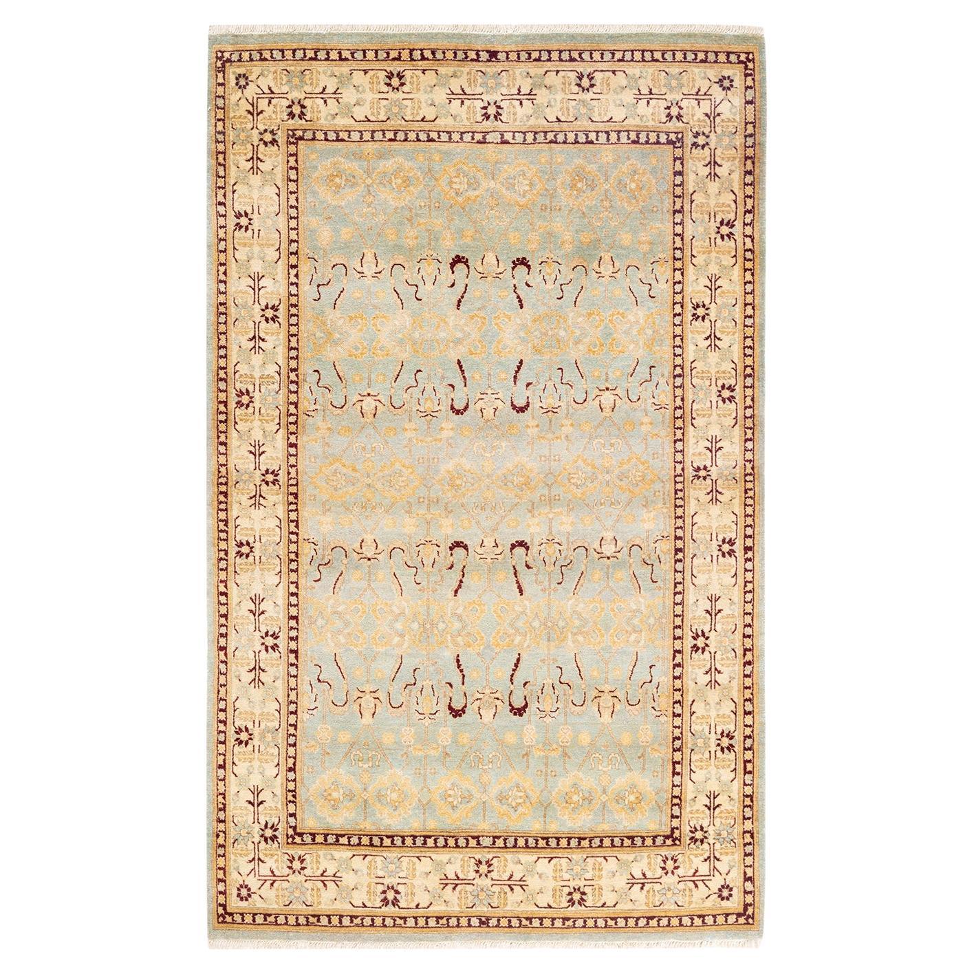 One-Of-A-Kind Hand Knotted Oriental Mogul Light Blue Area Rug 4' 1" x 6' 8" For Sale