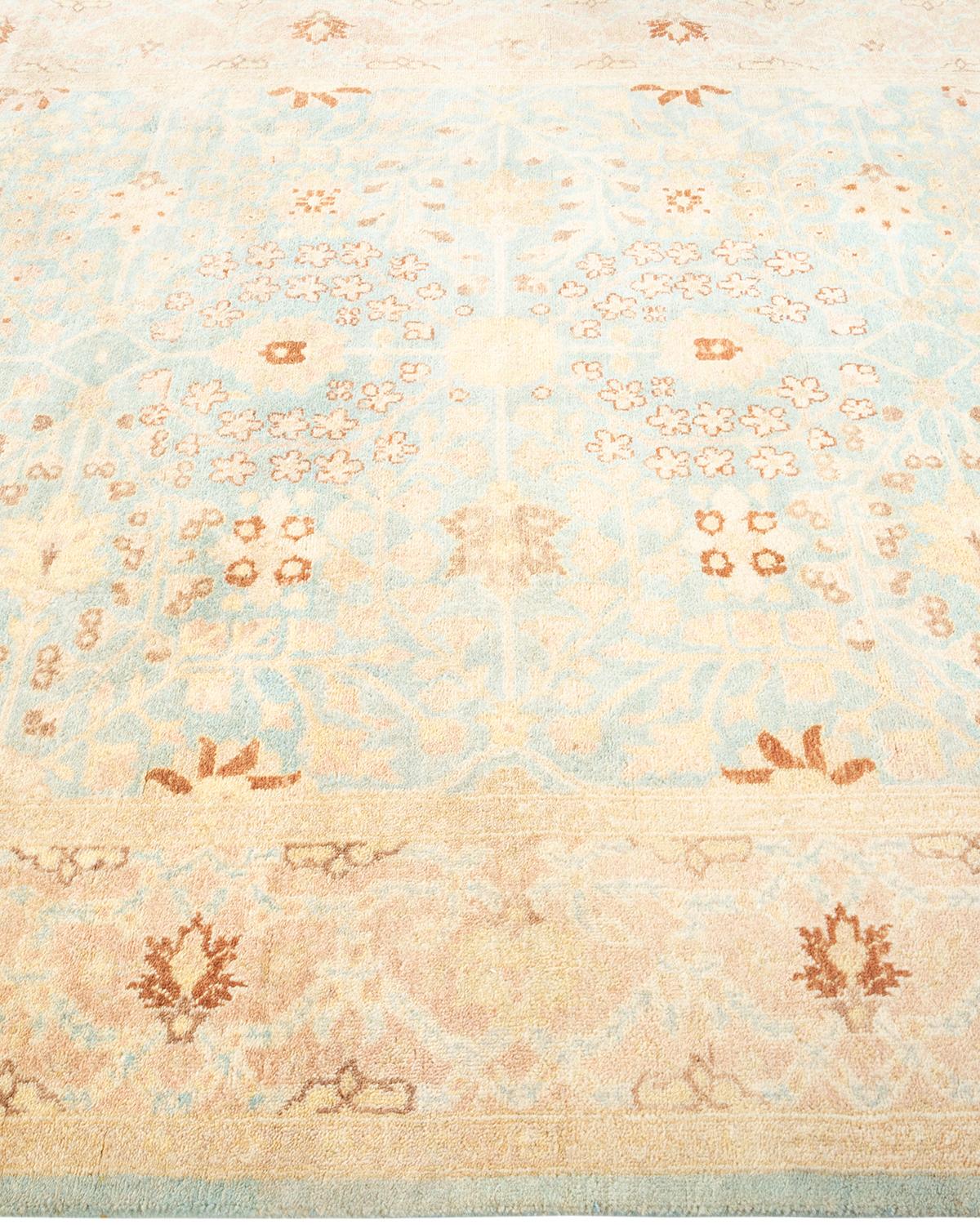 Tapis unique Oriental Mogul bleu clair noué à la main de 4' 3