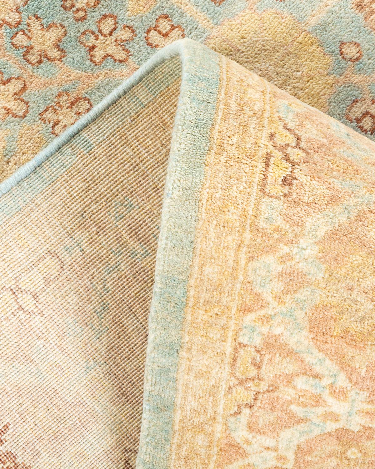 Laine Tapis unique Oriental Mogul bleu clair noué à la main de 4' 3