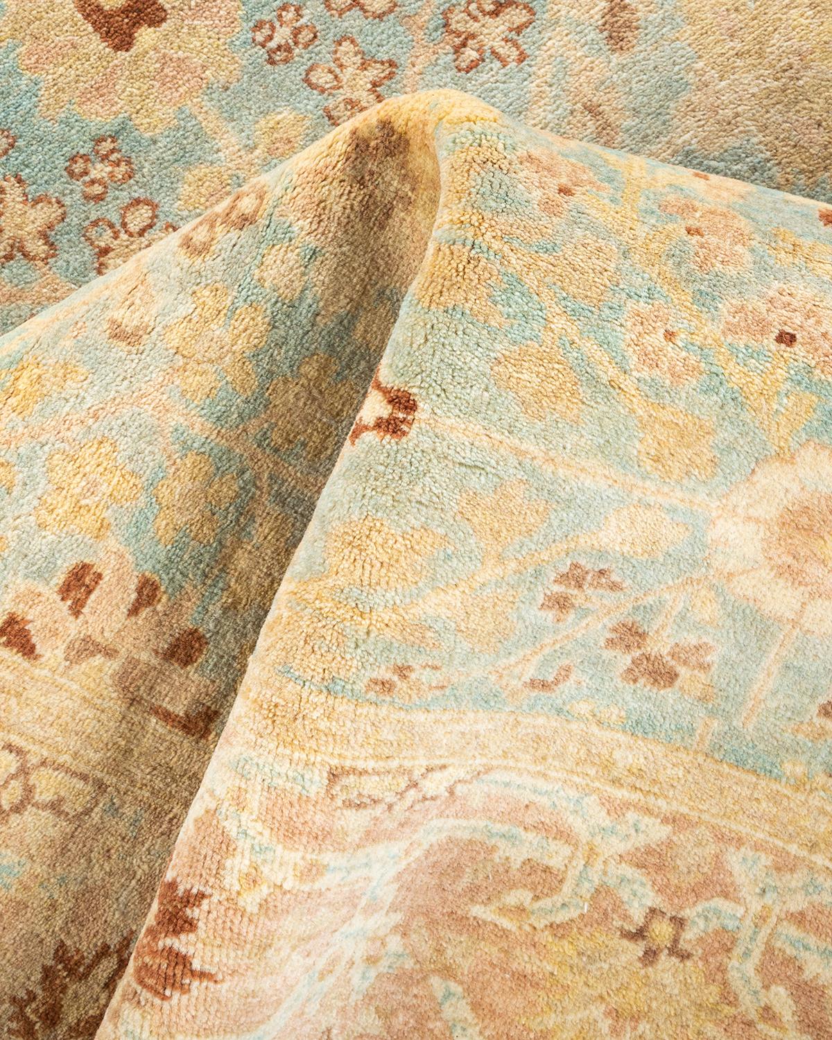Tapis unique Oriental Mogul bleu clair noué à la main de 4' 3