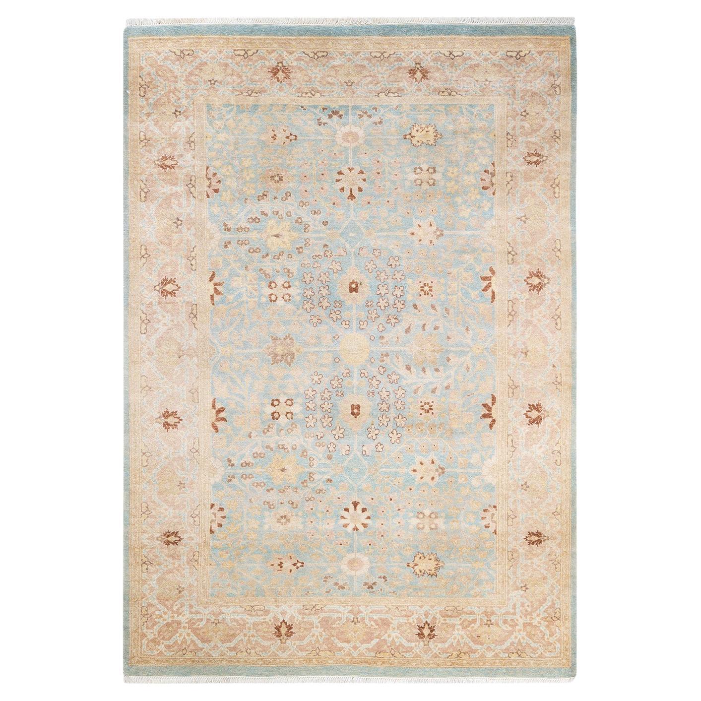 One-Of-A-Kind Hand Knotted Oriental Mogul Light Blue Area Rug 4' 3" x 6' 0" For Sale
