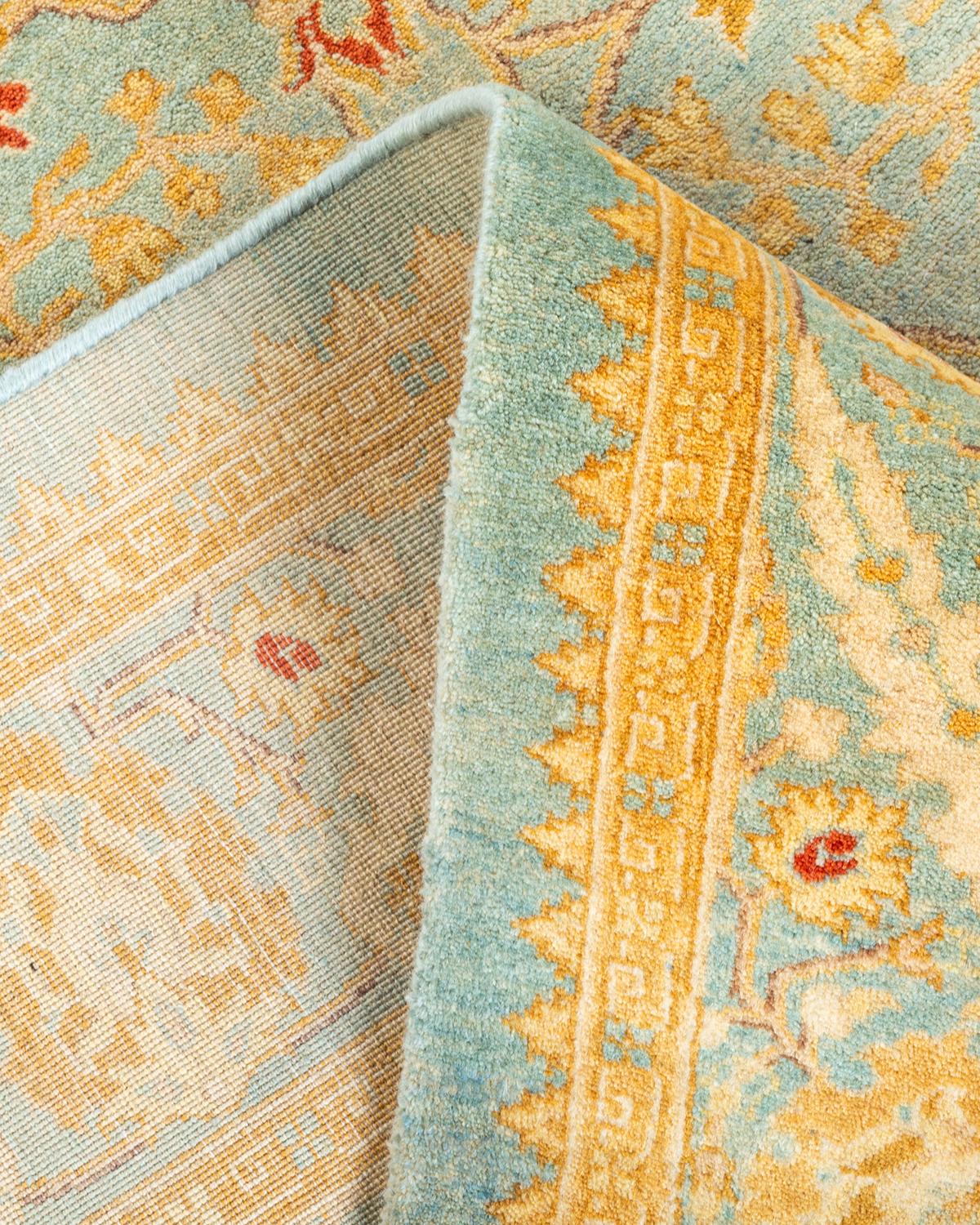 Handgeknüpfter orientalischer Mogul-Teppich in Hellblau, Unikat (Wolle) im Angebot