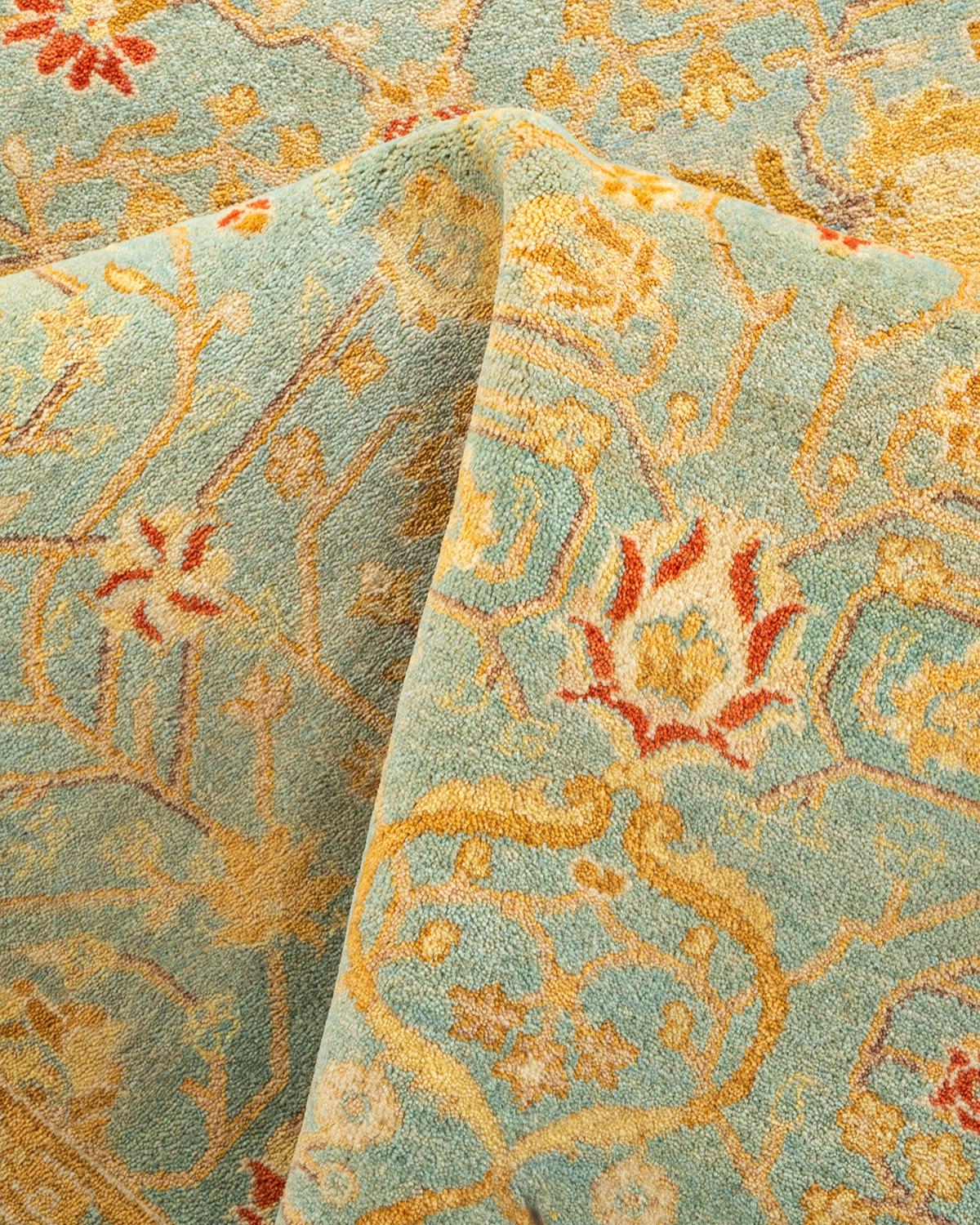 Handgeknüpfter orientalischer Mogul-Teppich in Hellblau, Unikat im Angebot 1