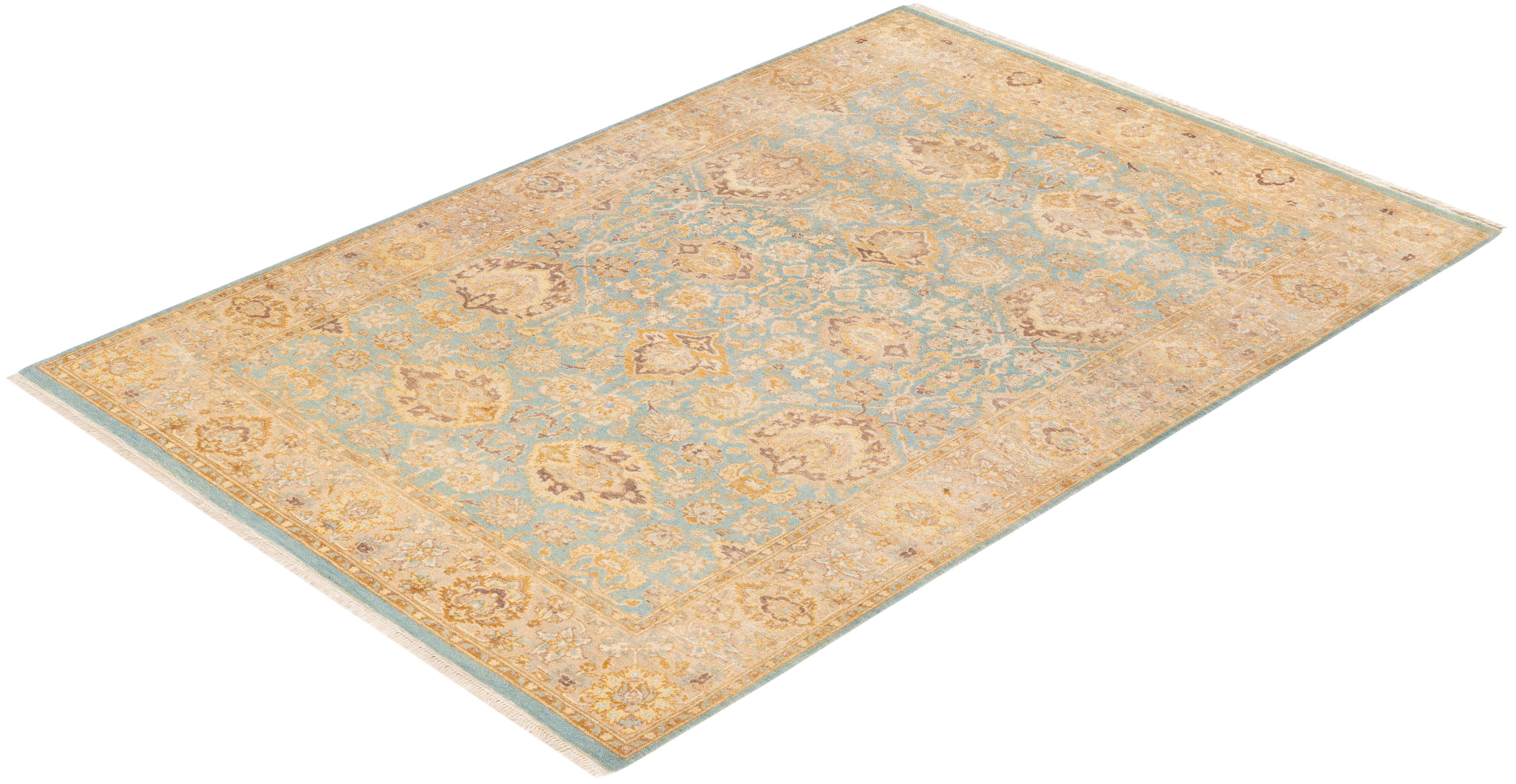 Handgeknüpfter orientalischer Mogul-Teppich in Hellblau, Unikat im Angebot 2