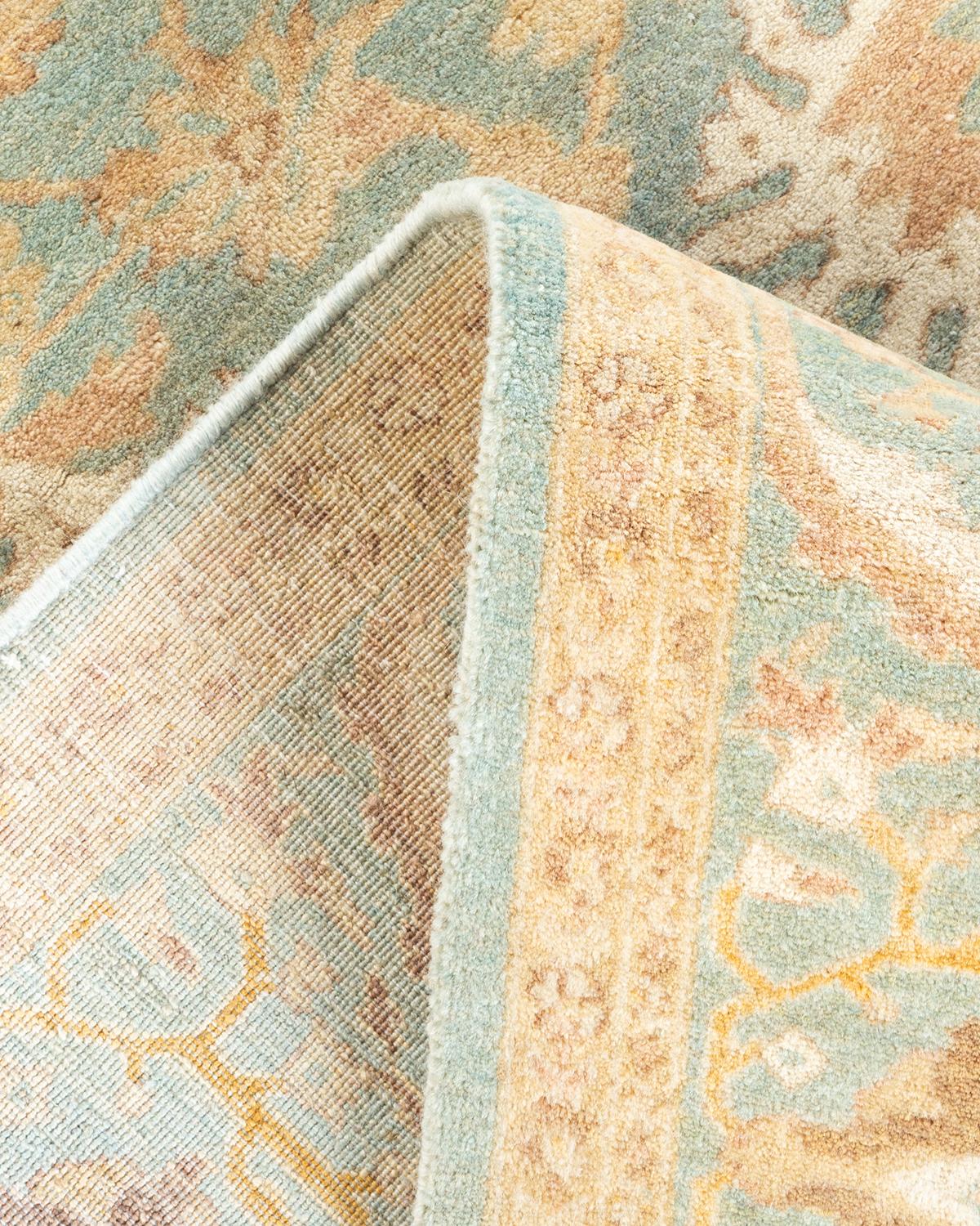 Einzigartiger handgeknüpfter orientalischer Mogul-Teppich in Hellblau, 2,74 m x 3,66 m, Unikat (Wolle) im Angebot