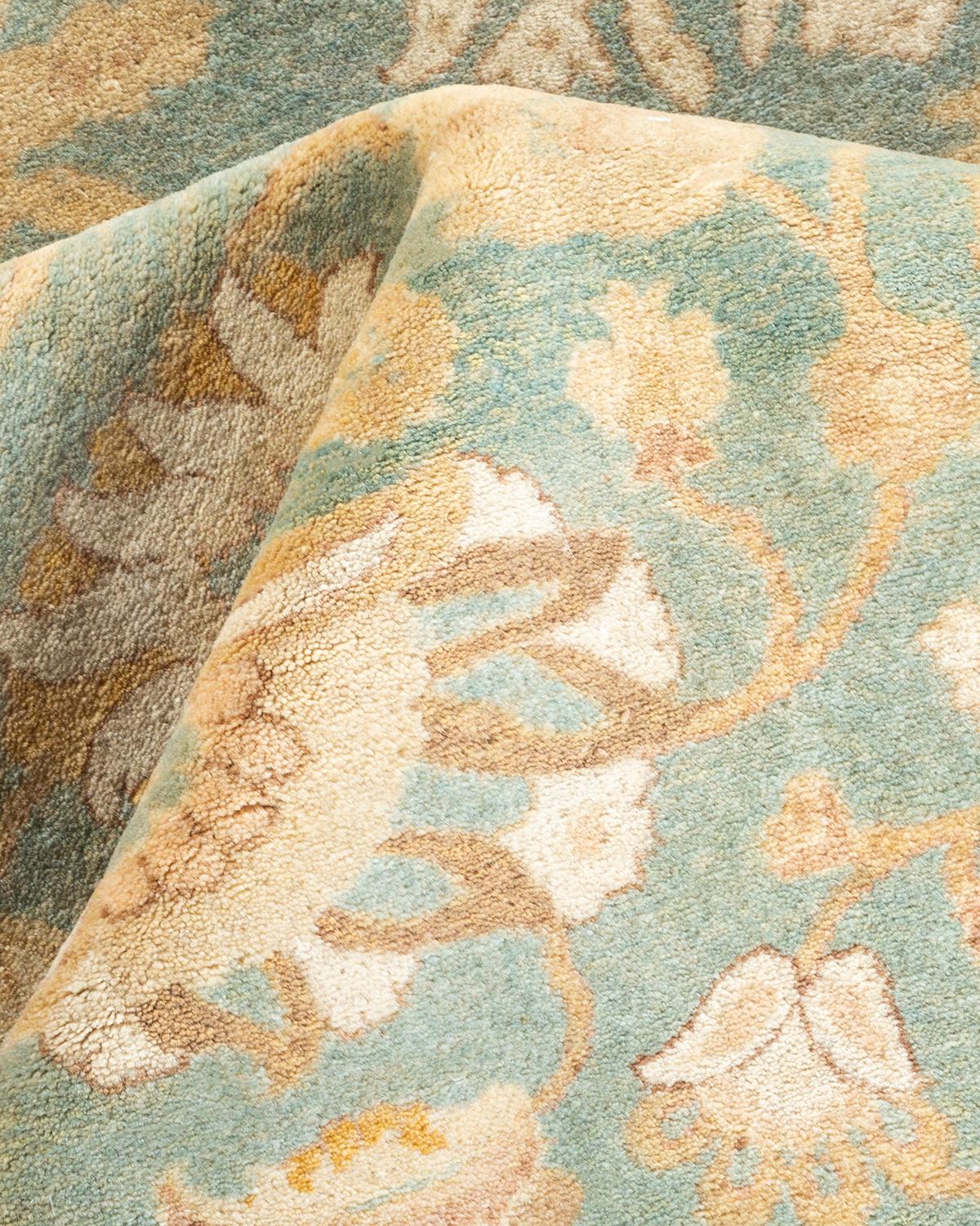 Einzigartiger handgeknüpfter orientalischer Mogul-Teppich in Hellblau, 2,74 m x 3,66 m, Unikat im Angebot 1