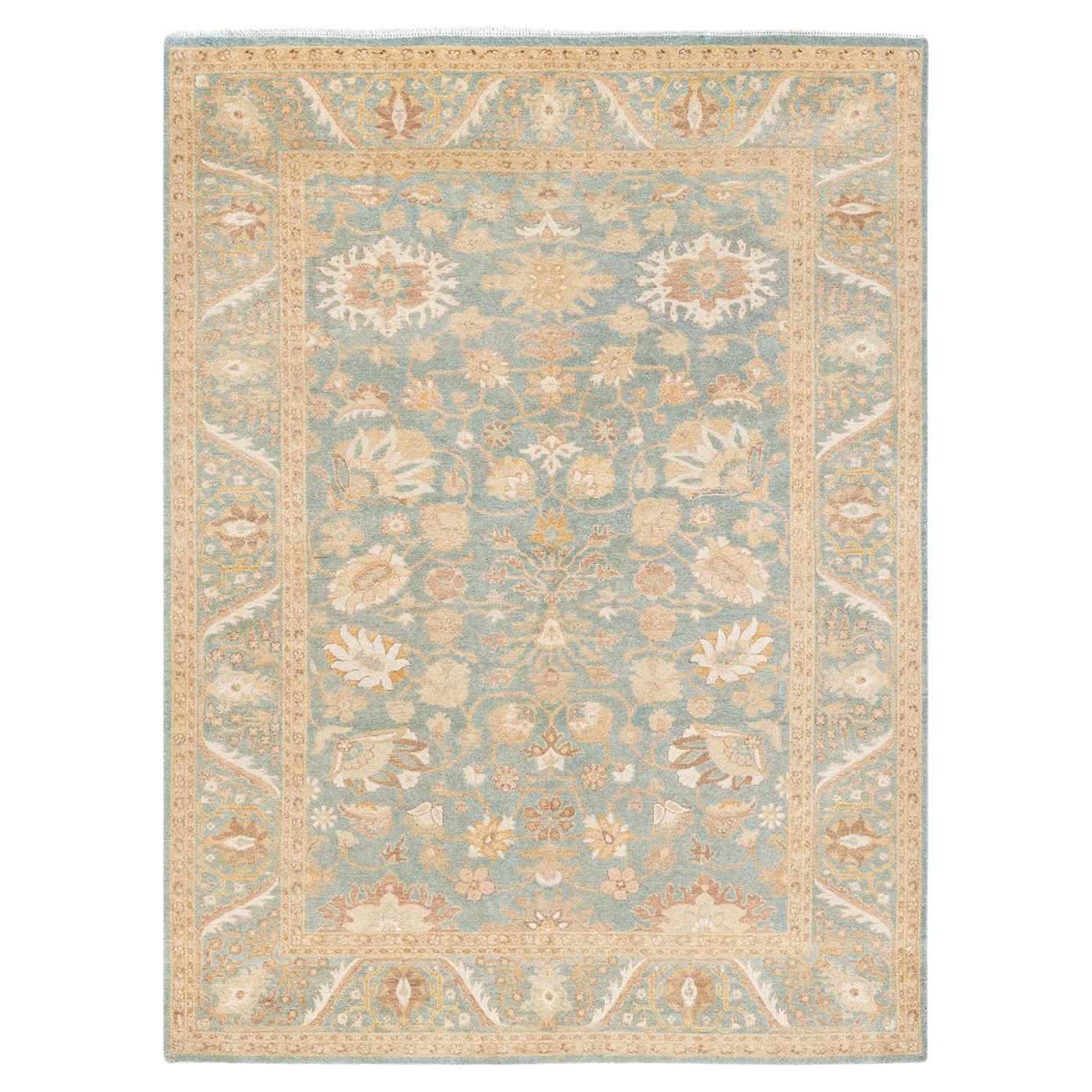 One-Of-A-Kind Hand Knotted Oriental Mogul Light Blue Area Rug 4' 4" x 5' 10" For Sale