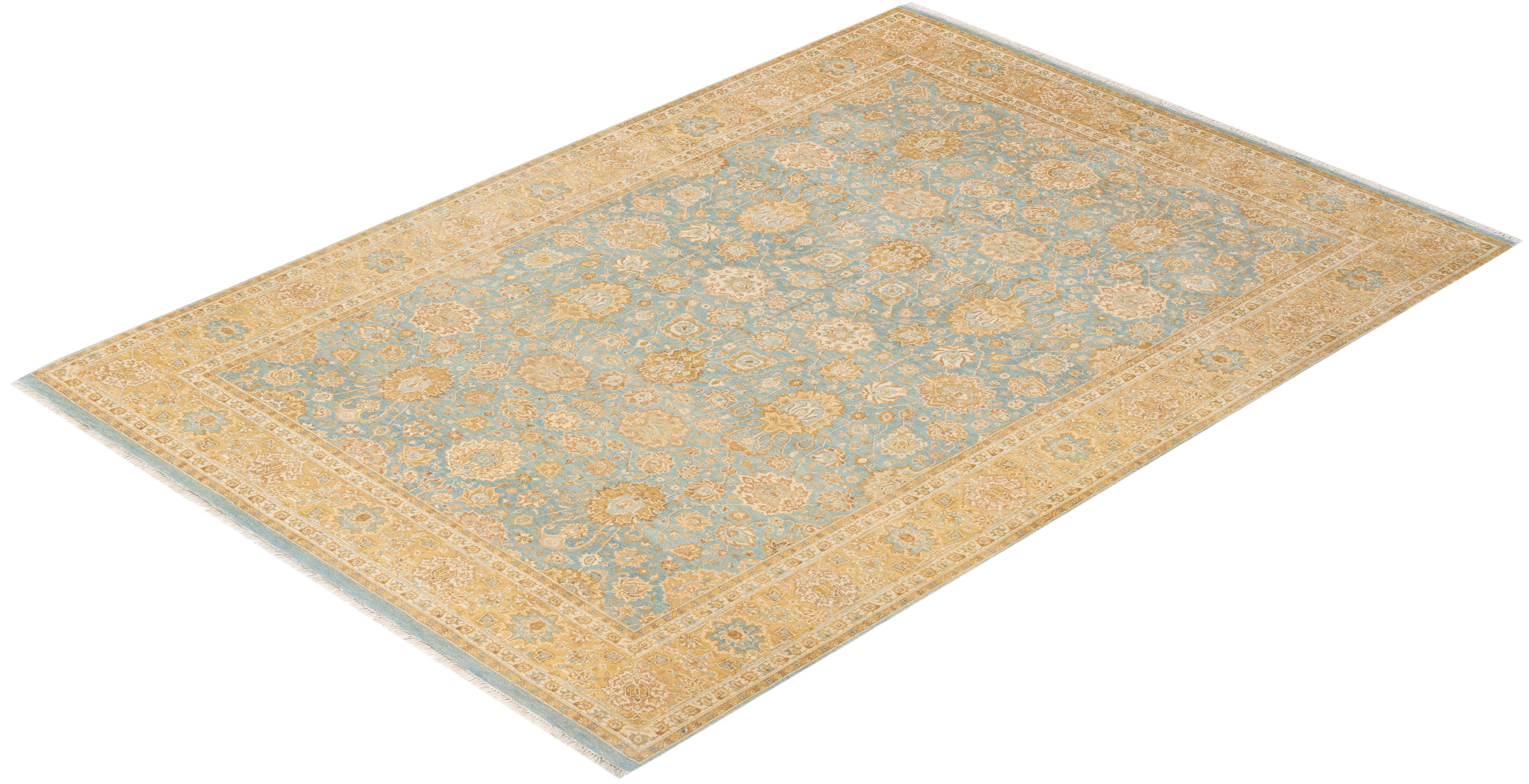 Tapis Oriental Mogul bleu clair noué à la main - Exemplaire unique en vente 2