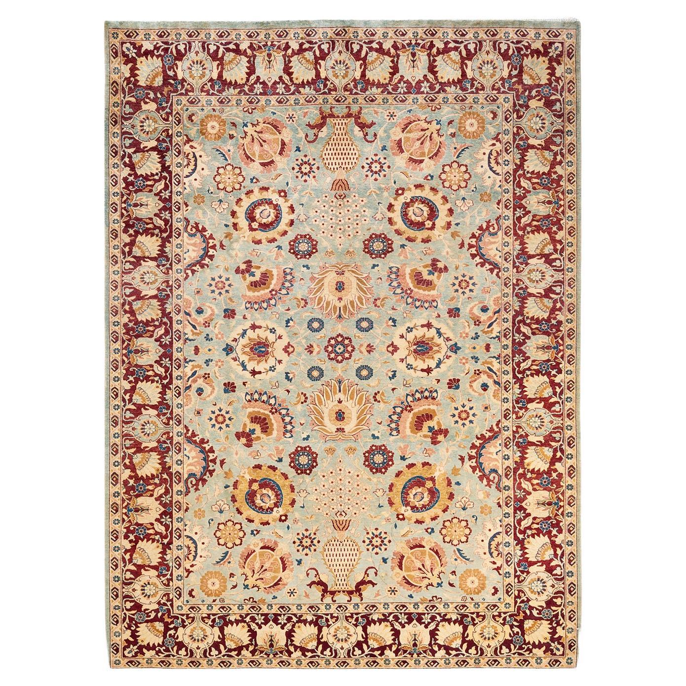 One-of-a-kind Hand Knotted Oriental Mogul Light Blue Area Rug For Sale