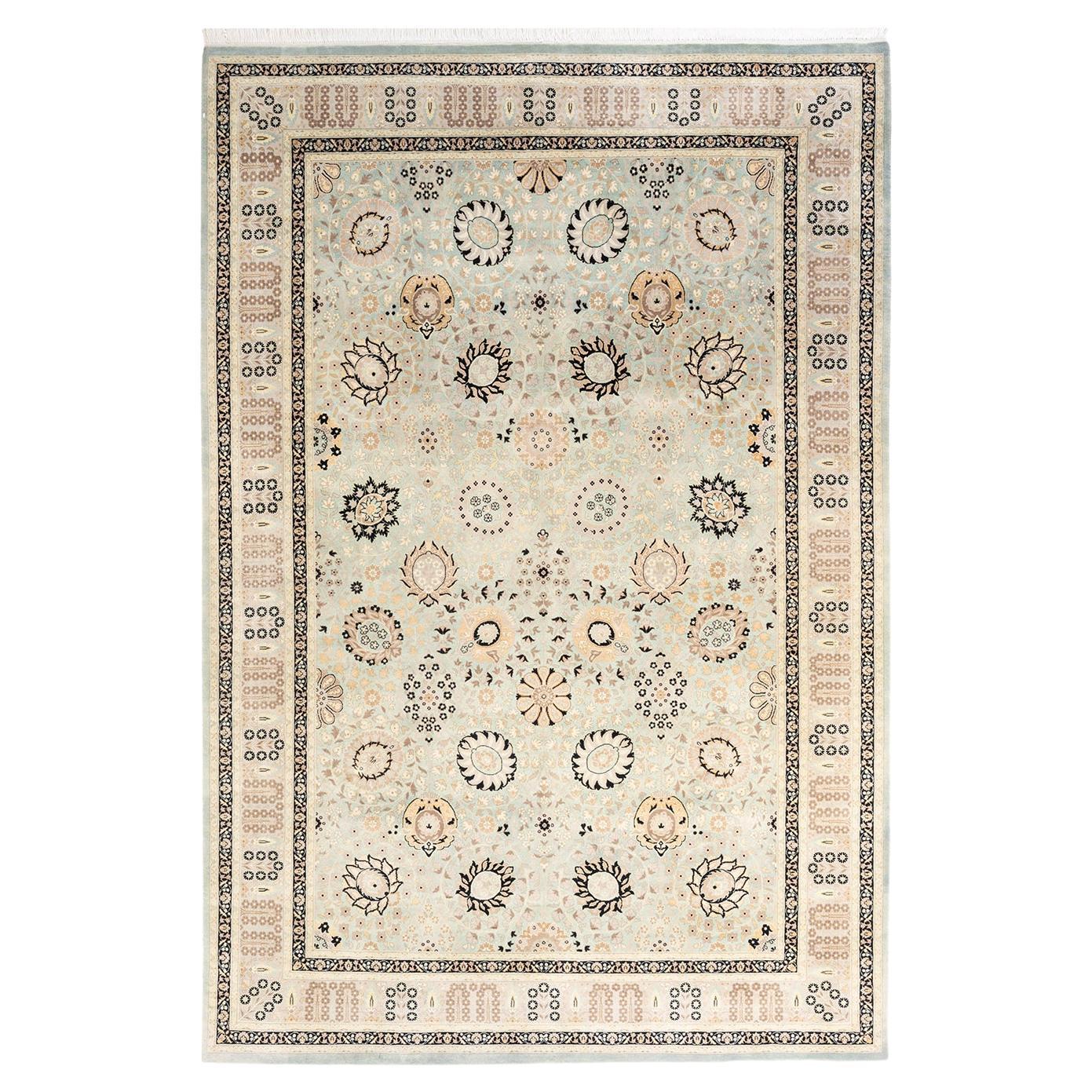 Handgeknüpfter orientalischer Mogul-Teppich in Hellblau, Unikat im Angebot