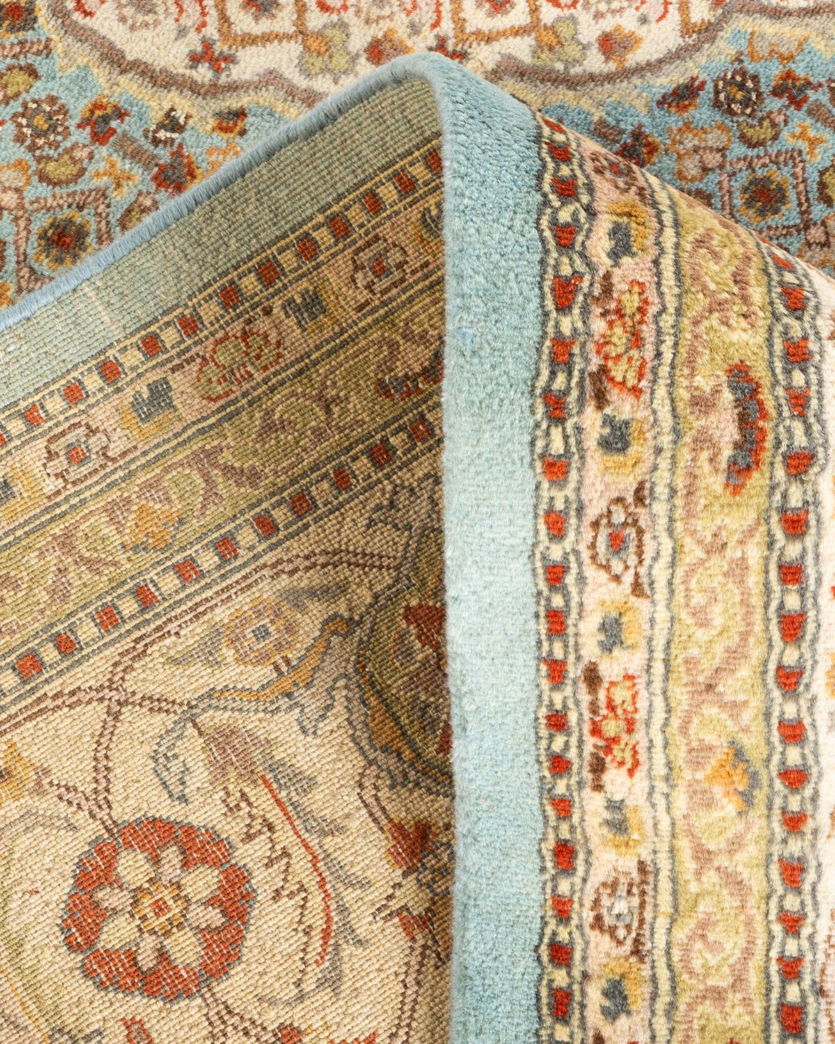 Handgeknüpfter orientalischer Mogul-Teppich in Hellblau, Unikat (Wolle) im Angebot