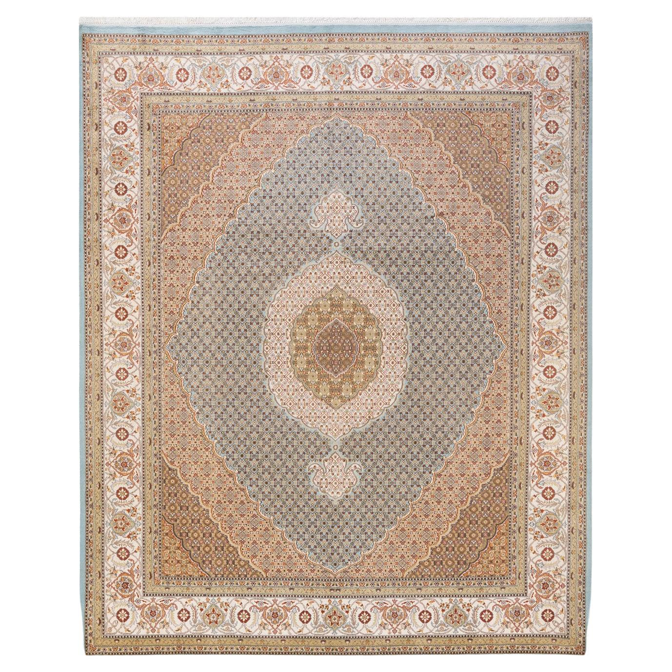 Handgeknüpfter orientalischer Mogul-Teppich in Hellblau, Unikat