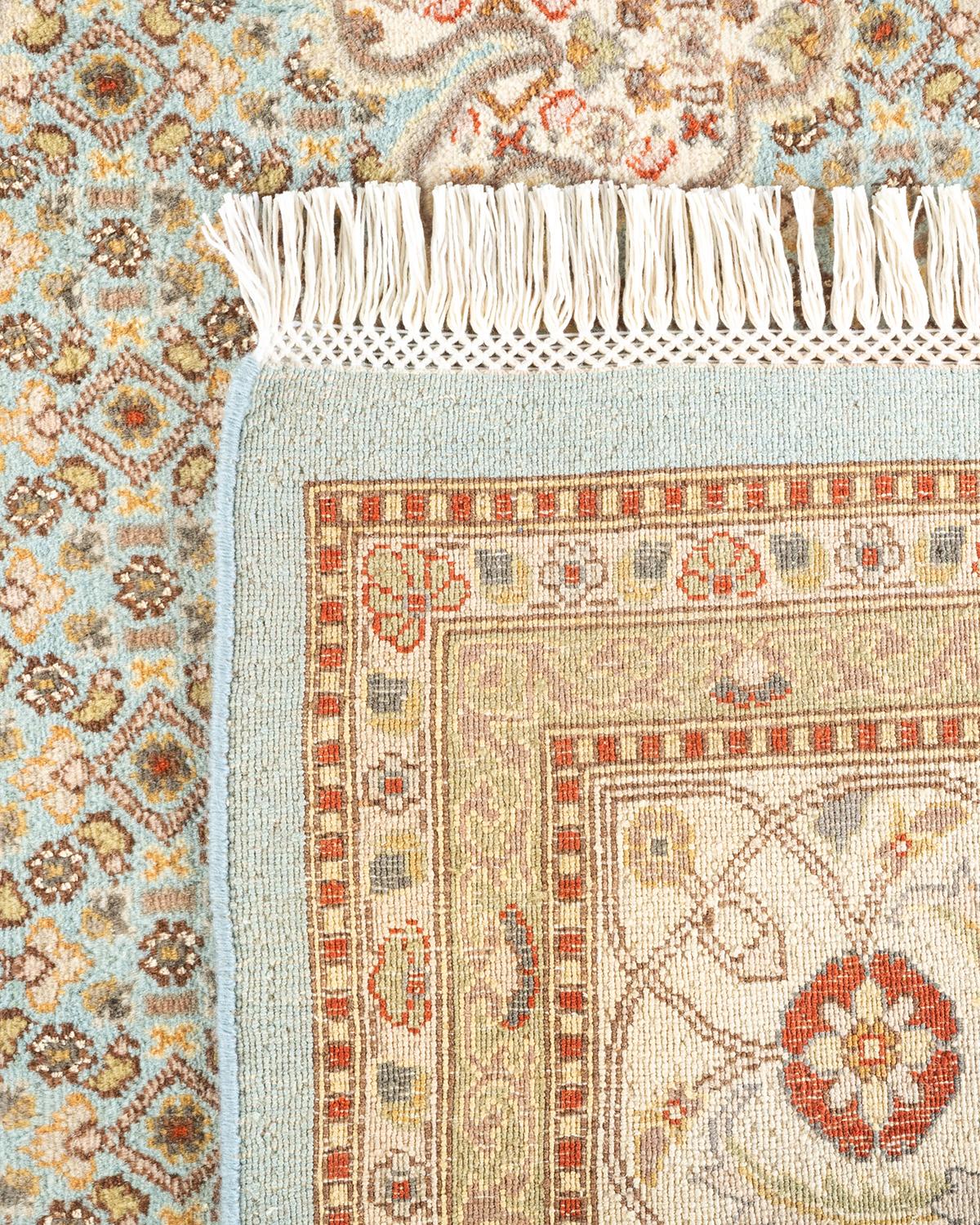 Handgeknüpfter orientalischer Mogul-Teppich in Hellblau, Unikat (21. Jahrhundert und zeitgenössisch) im Angebot