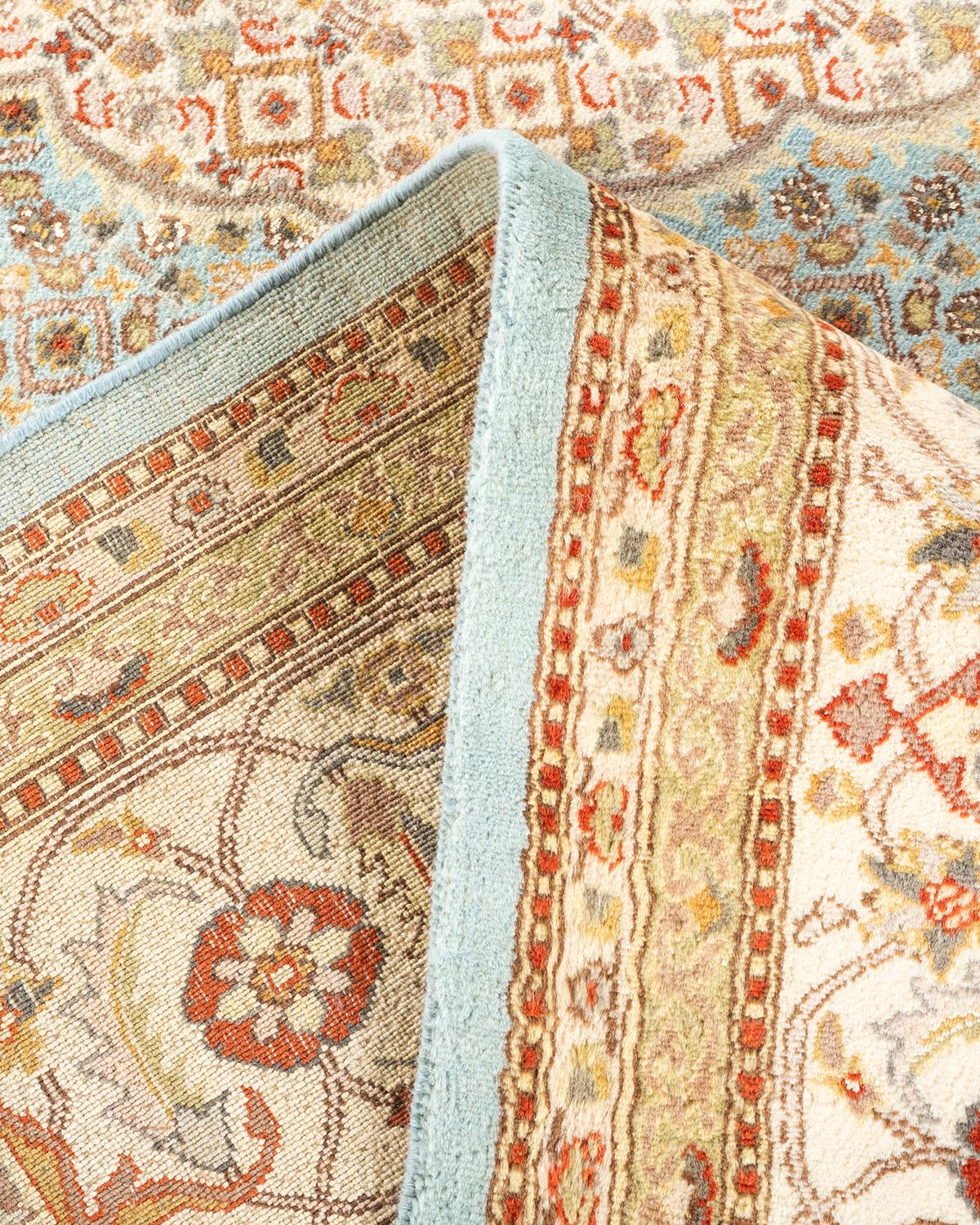 Handgeknüpfter orientalischer Mogul-Teppich in Hellblau, Unikat (Wolle) im Angebot