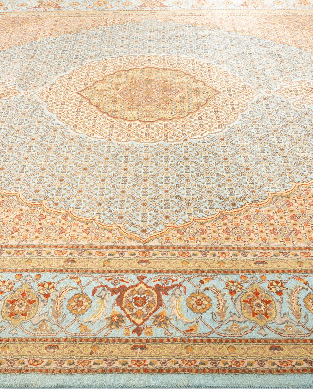 One-of-a-kind Hand Knotted Oriental Mogul Light Blue Area Rug In New Condition For Sale In Norwalk, CT