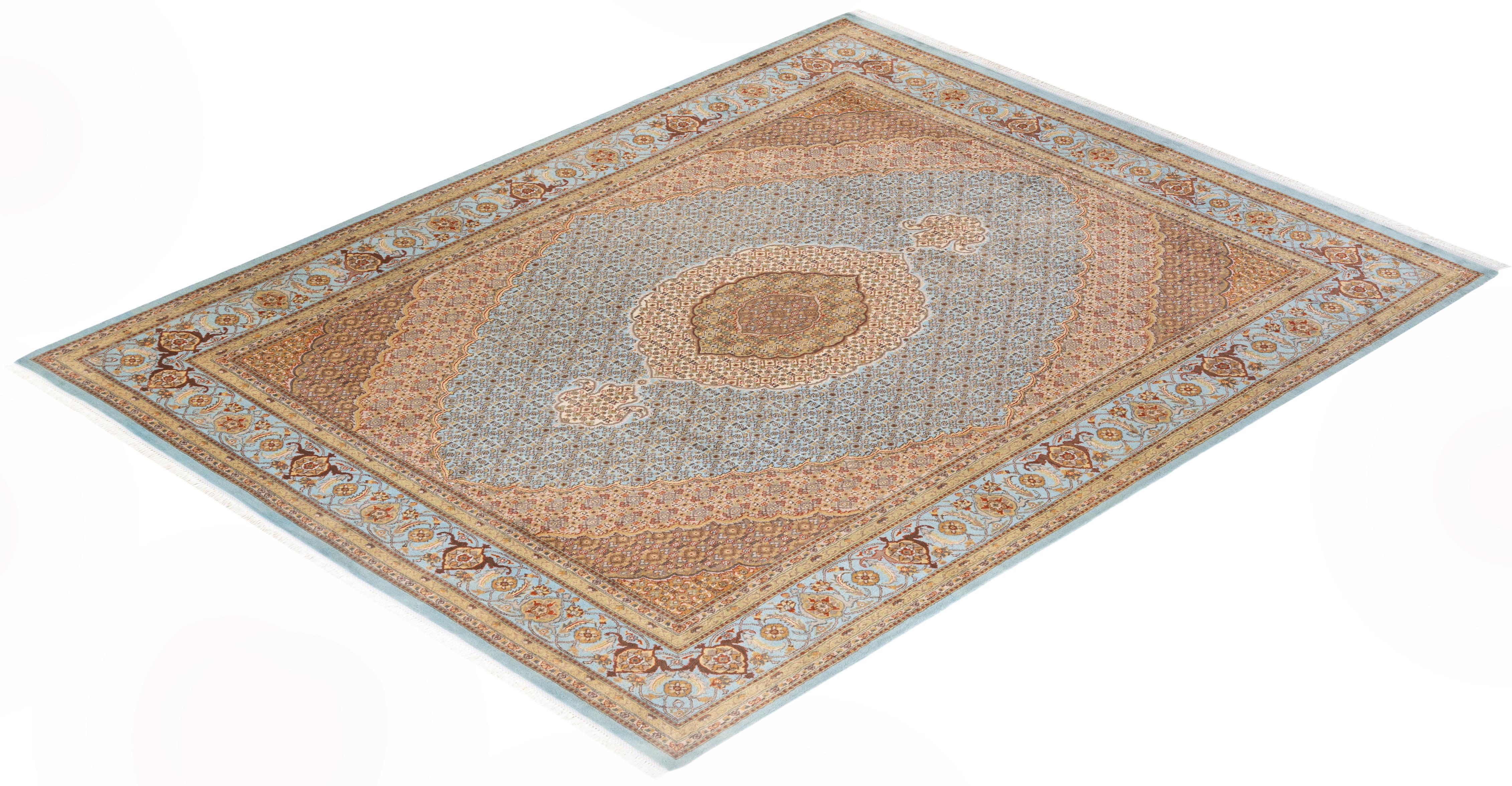 One-of-a-kind Hand Knotted Oriental Mogul Light Blue Area Rug For Sale 2