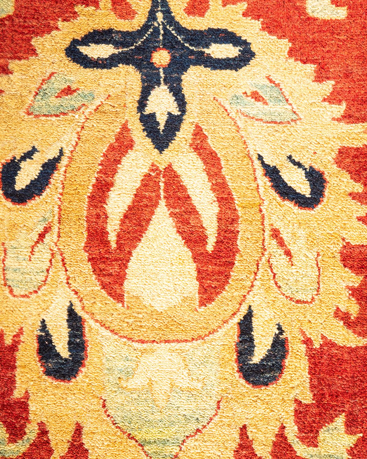 Handgeknüpfter, orangefarbener Oriental Mogul Teppich, Unikat (Pakistanisch) im Angebot
