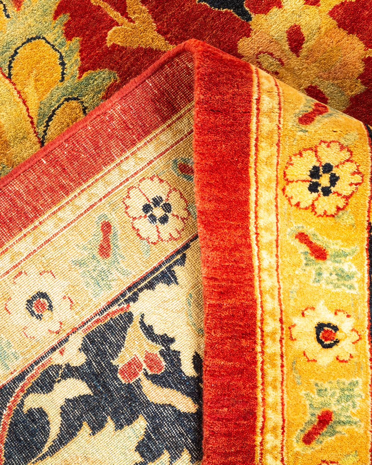 Handgeknüpfter, orangefarbener Oriental Mogul Teppich, Unikat (Wolle) im Angebot