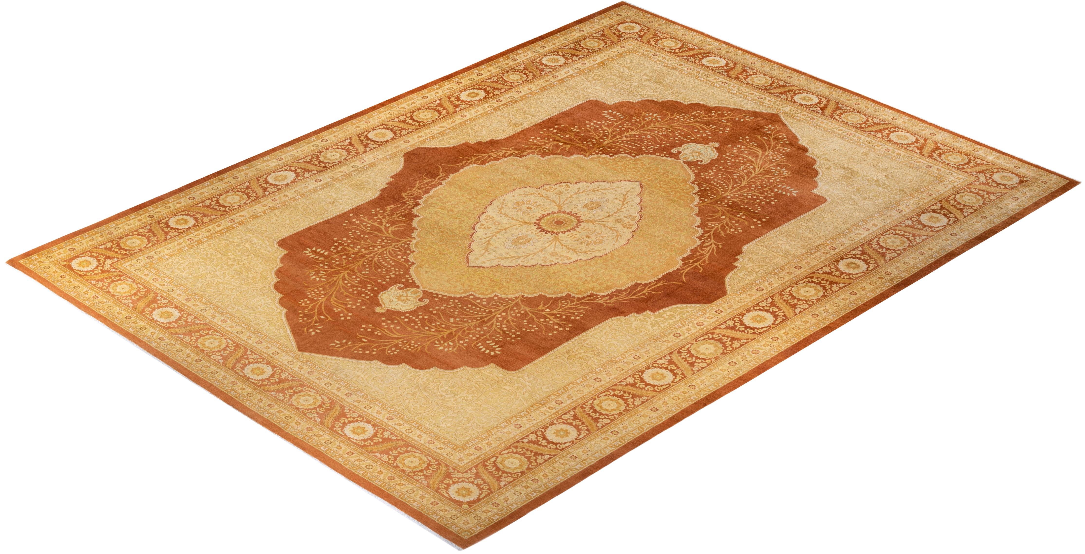 Handgeknüpfter orientalischer Mogul-Teppich in Orange, Unikat im Angebot 2