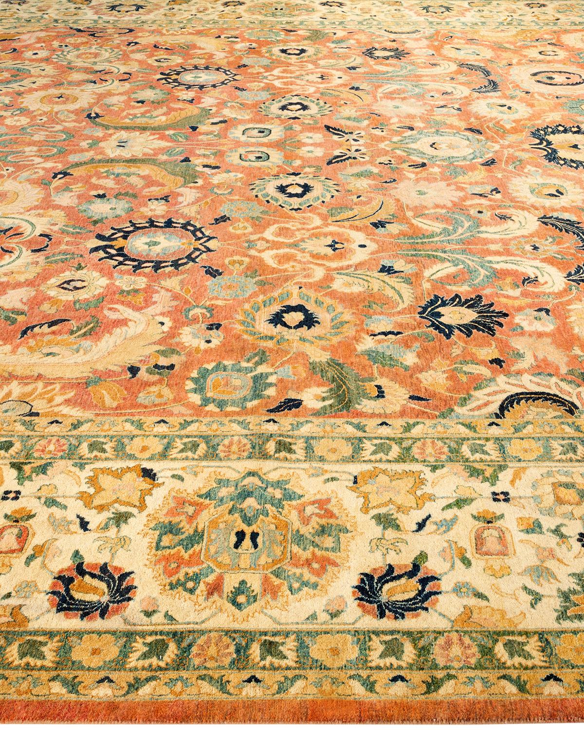 Handgeknüpfter orientalischer Mogul-Teppich in Orange, Unikat (Wolle) im Angebot
