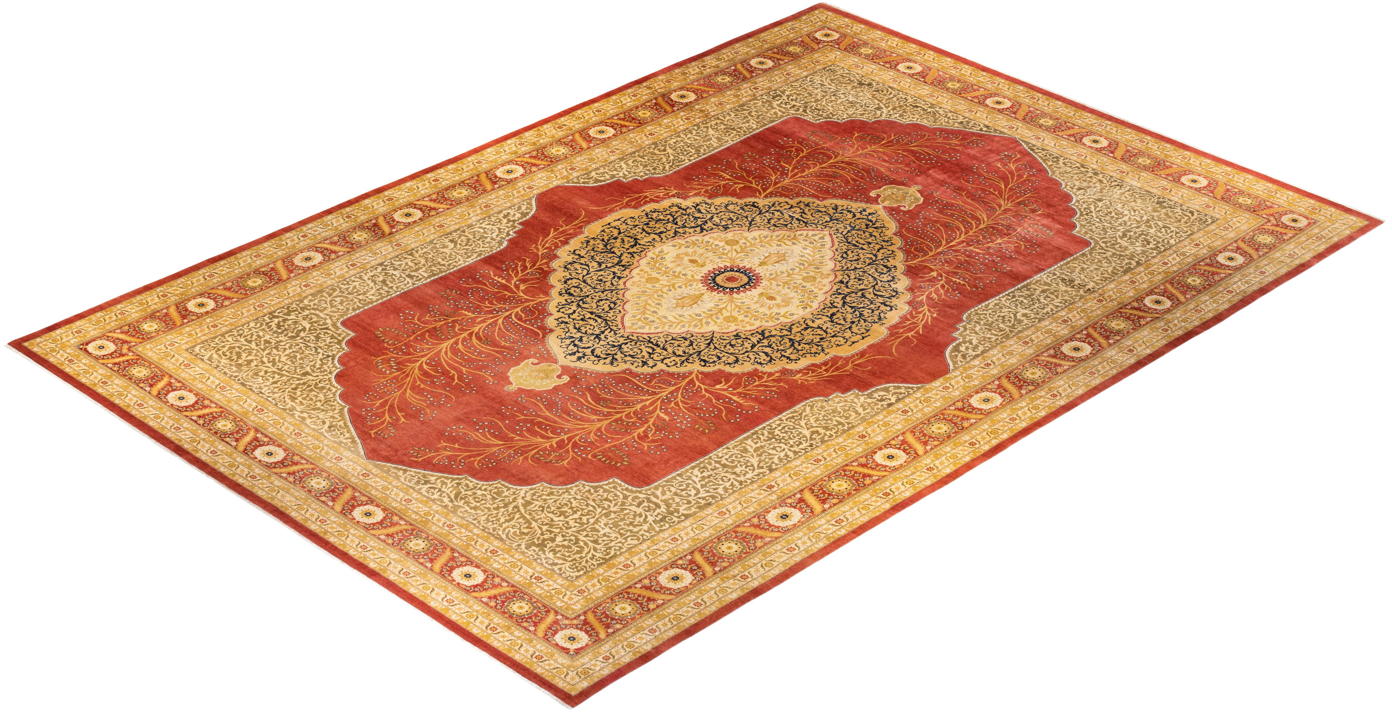 Alfombra Oriental Mogul Naranja Anudada a Mano, Única en su Género en venta 2
