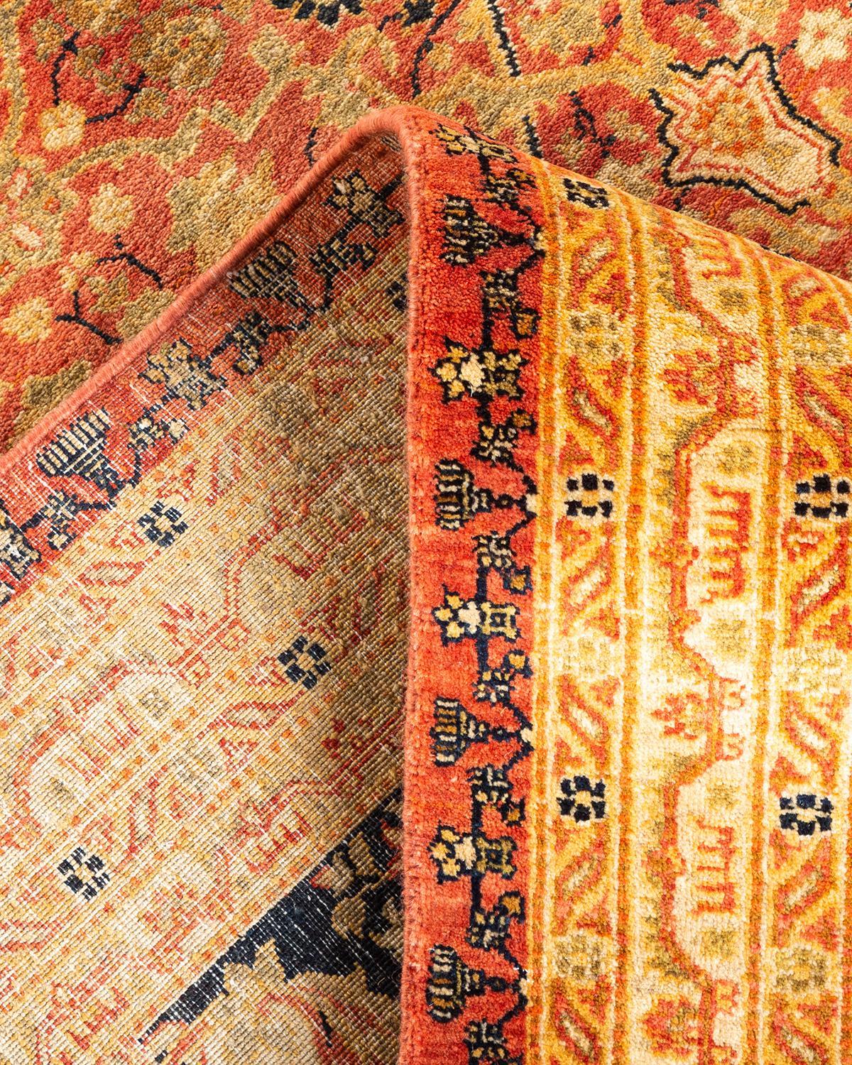 Wool One-Of-A-Kind Hand Knotted Oriental Mogul Orange Area Rug 12' 3