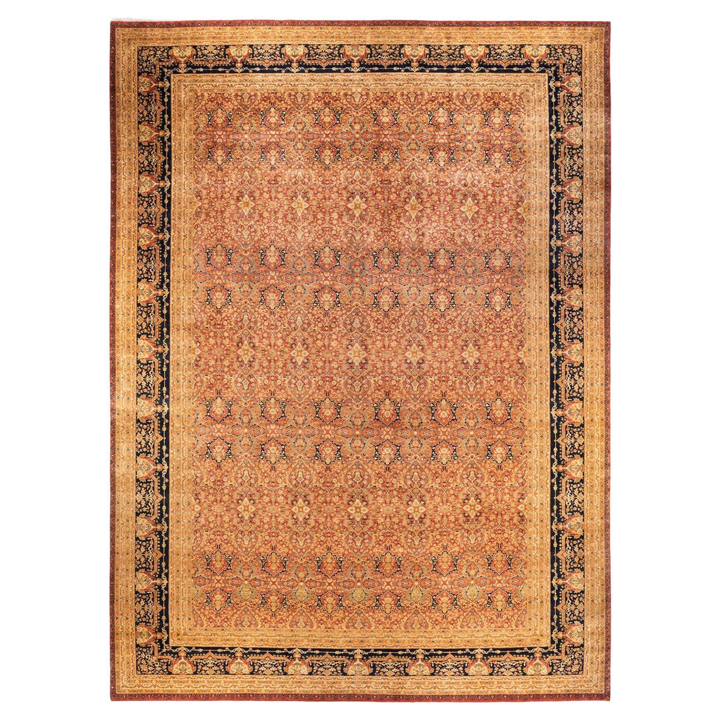 One-Of-A-Kind Hand Knotted Oriental Mogul Orange Area Rug 12' 3" x 17' 1" For Sale