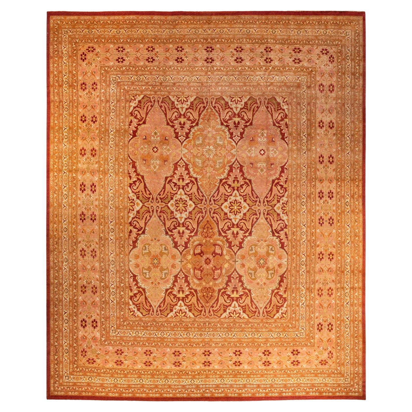 One-Of-A-Kind Hand Knotted Oriental Mogul Orange Area Rug 12' 4" x 14' 1" For Sale