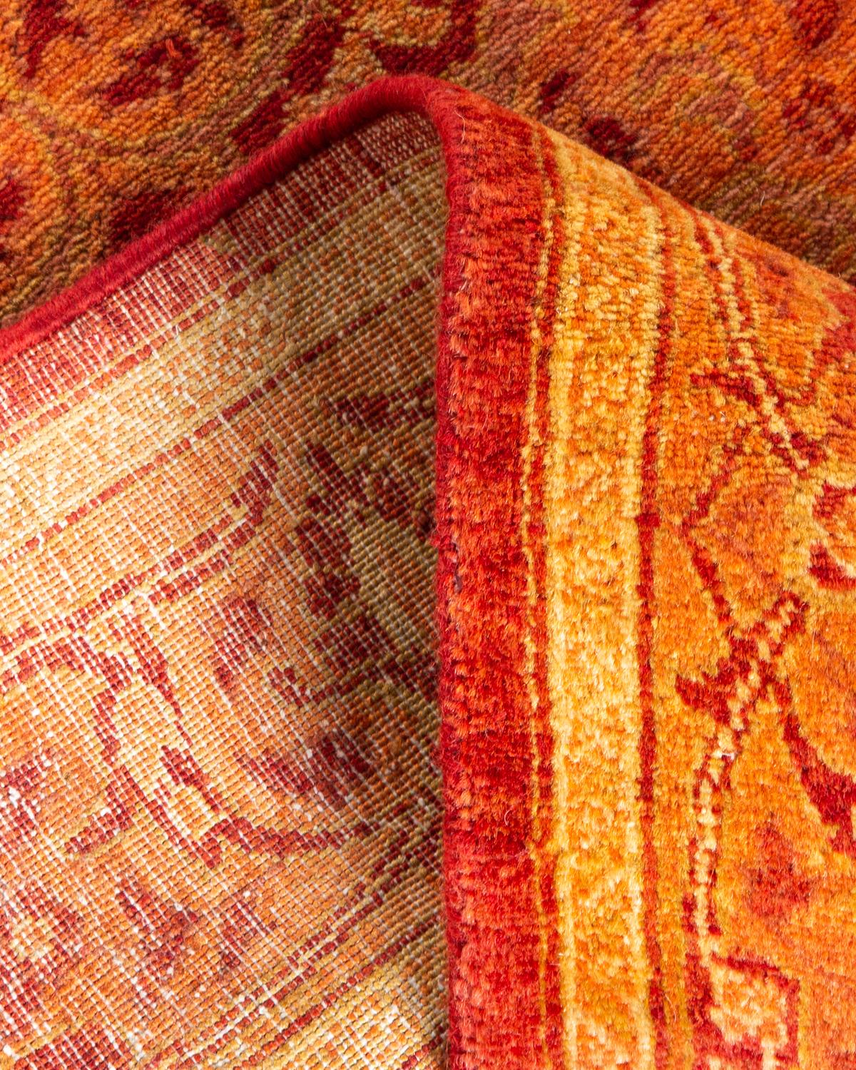 Wool One-of-a-kind Hand Knotted Oriental Mogul Orange Area Rug For Sale