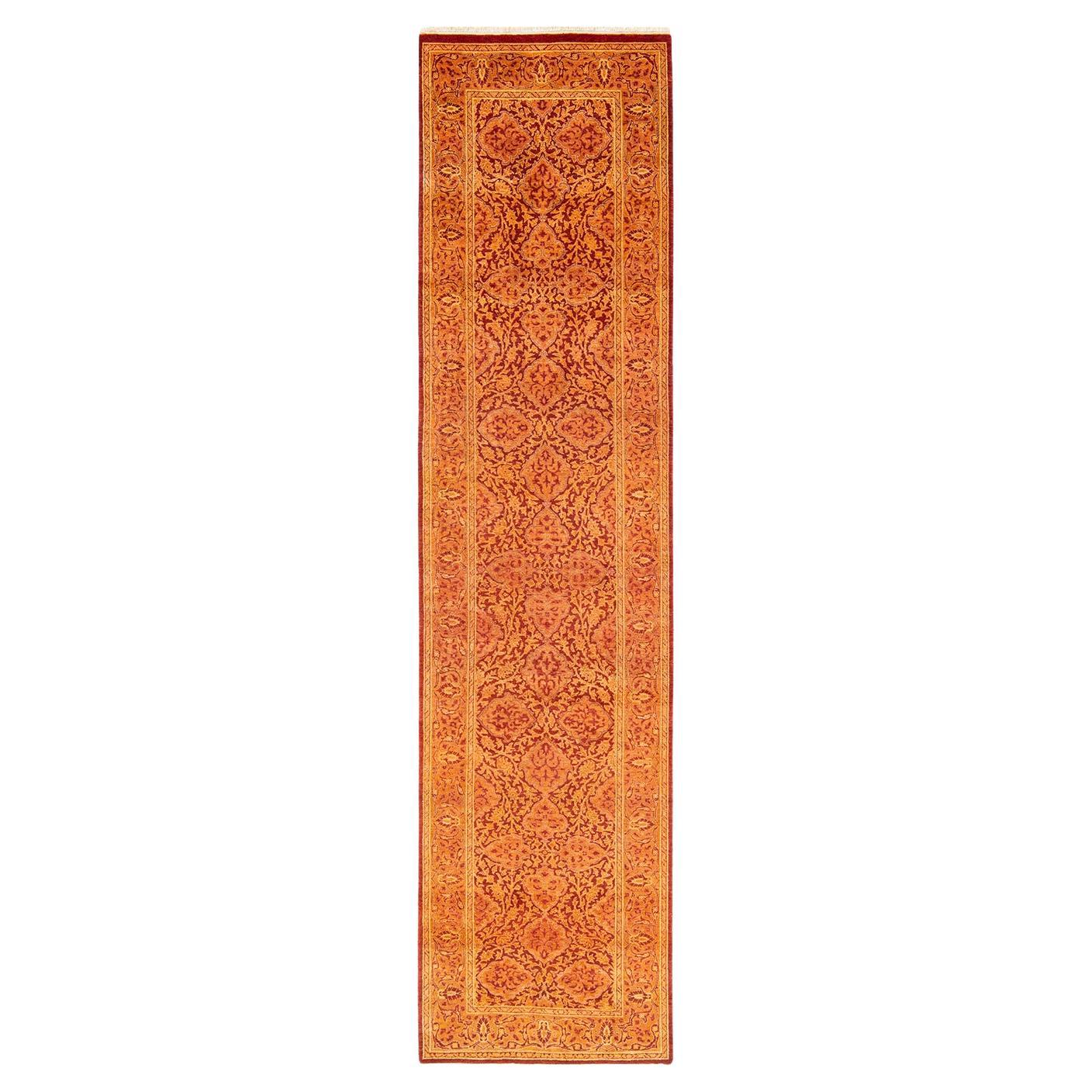 Einzigartiger handgeknüpfter Oriental Mogul Orange Teppich 2' 6"" x 10' 8""